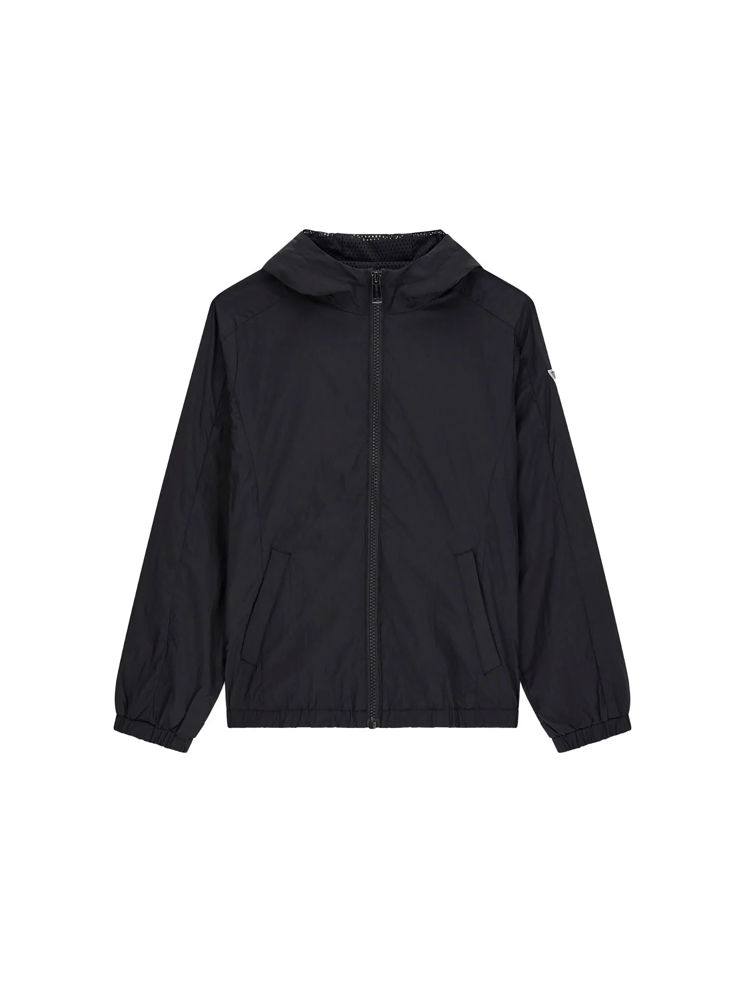 Giubbino Guess Ragazzo con zip e cappuccio logo patch nero
