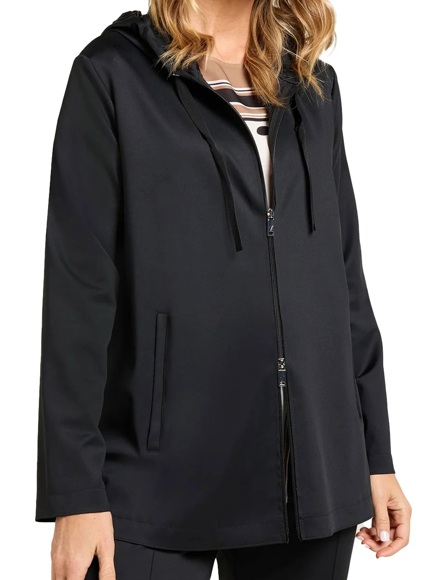 Giubbino Luisa Viola Donna con zip e cappuccio tecnostretch nero - Image 2
