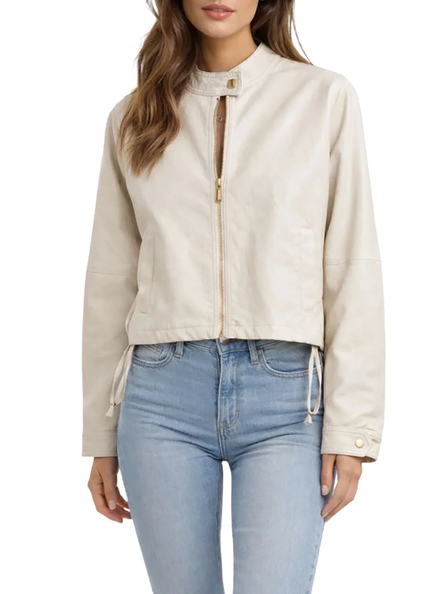 Giubbino Yes Zee donna Zip Crop Coulisse ecrù