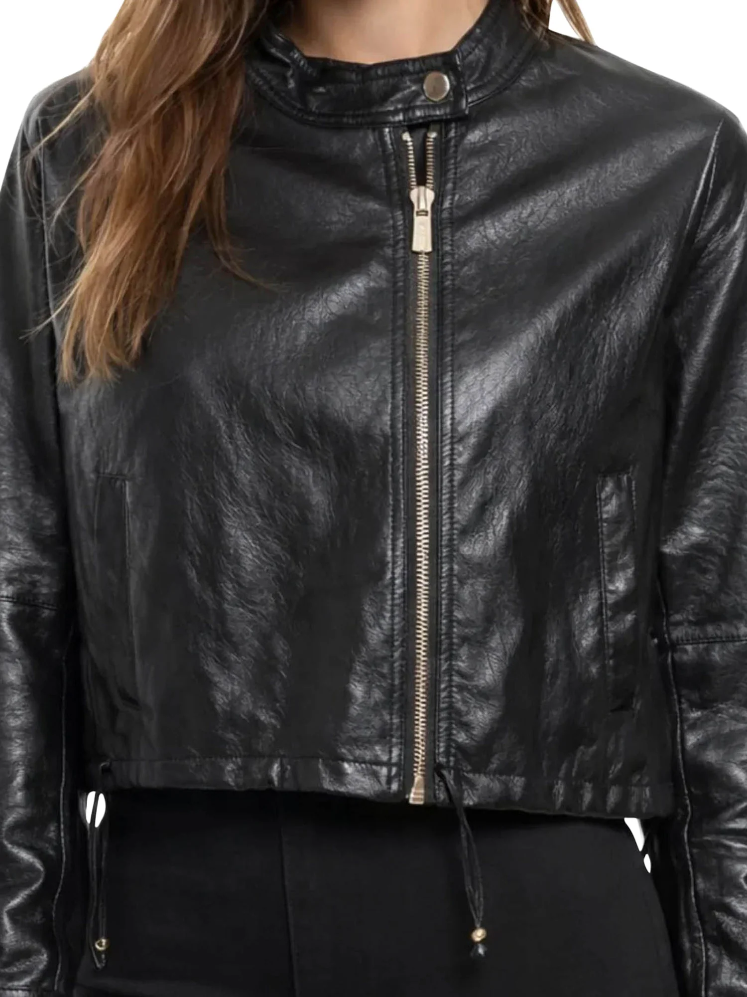 Giubbino Yes Zee donna Zip Crop Coulisse nero - Image 2