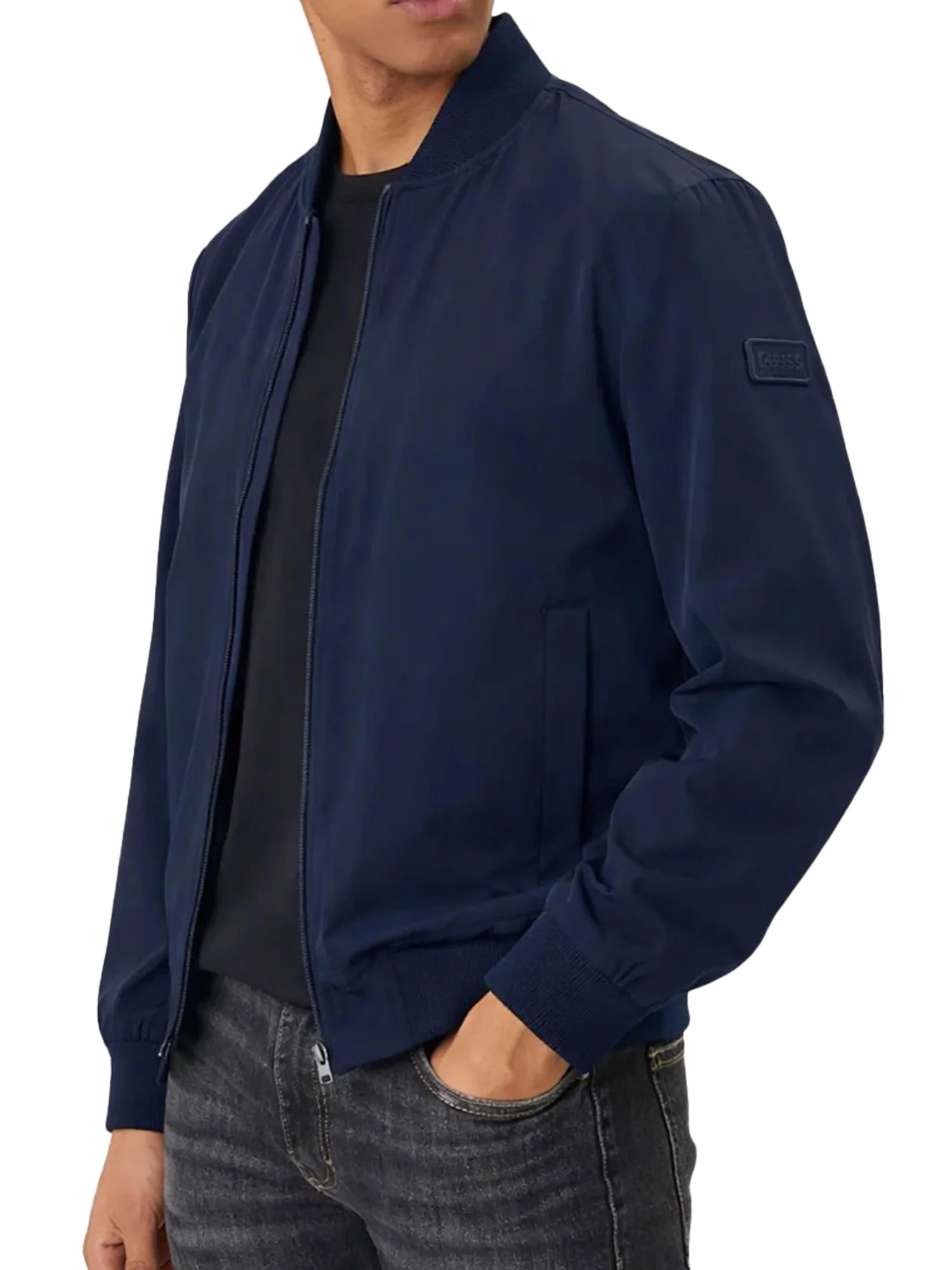 Giubbino Guess uomo con zip Aviator blu