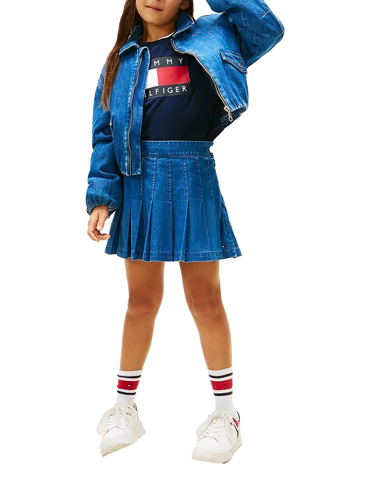 Gonna Tommy Hilfigher Bambina in jeans pleated denim medio - Image 2