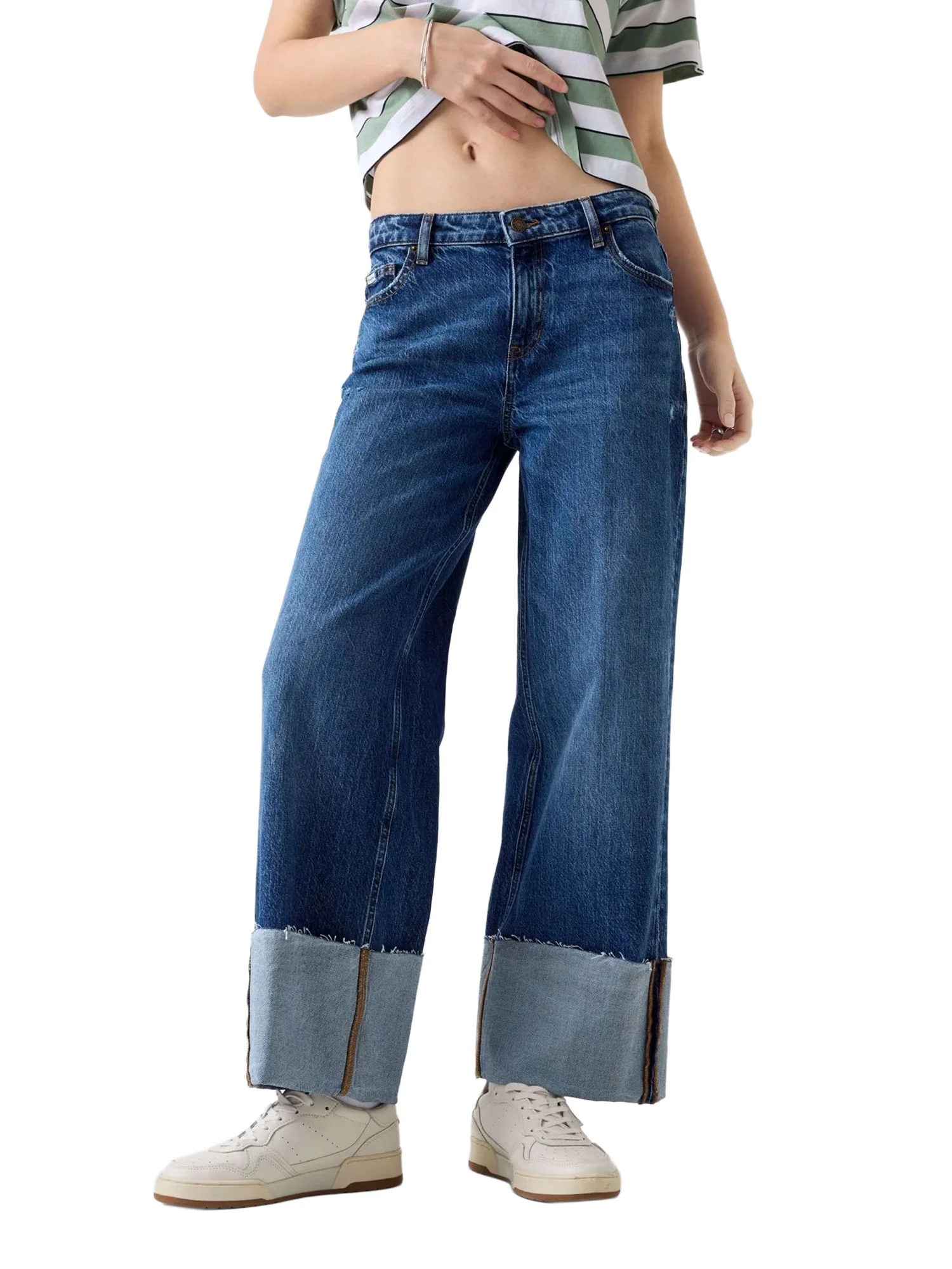 Jeans Guess donna Wid leg Cuffed denim scuro
