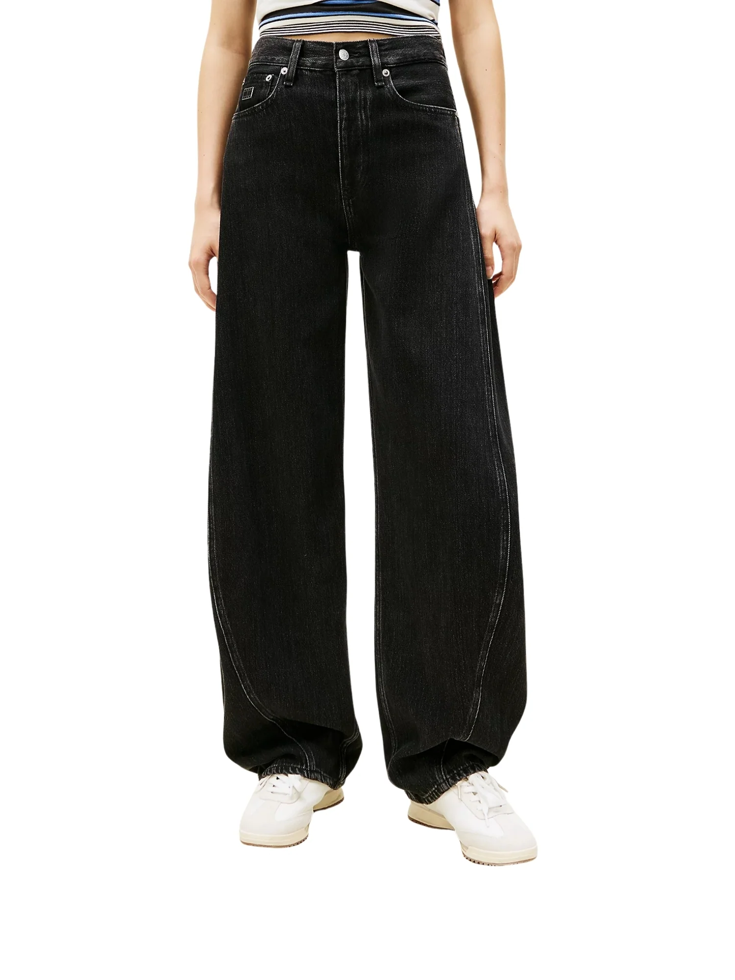 Pantalone Tommy Jeans modello mid rise barrel black denim