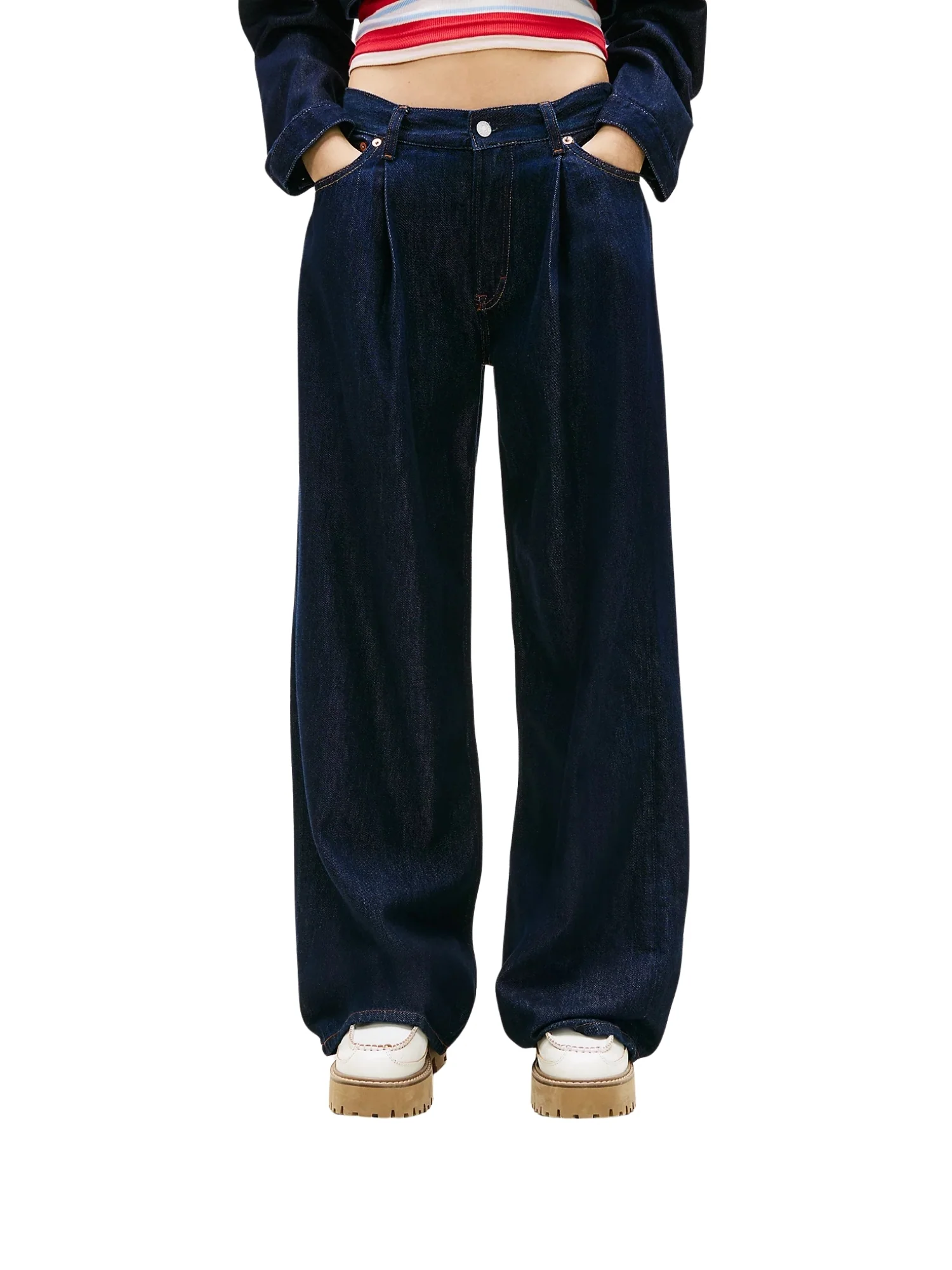 Pantalone Tommy Jeans modello mid rise loose denim scuro