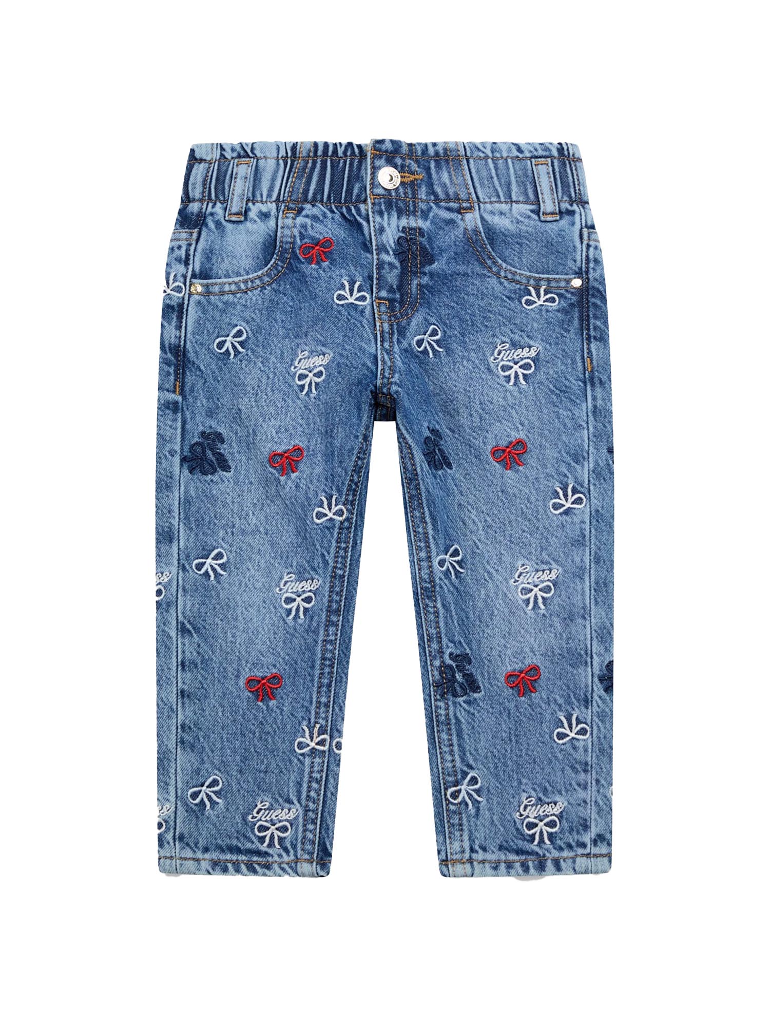 Jeans Guess Neonata mom paper bag ricamo denim medio