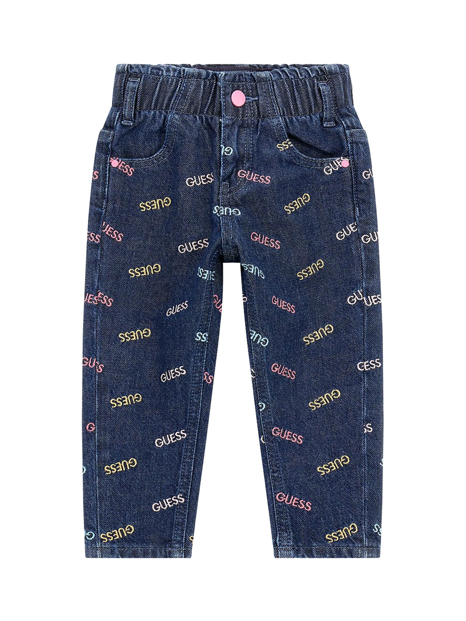 Jeans paper bag logo all over denim scuro