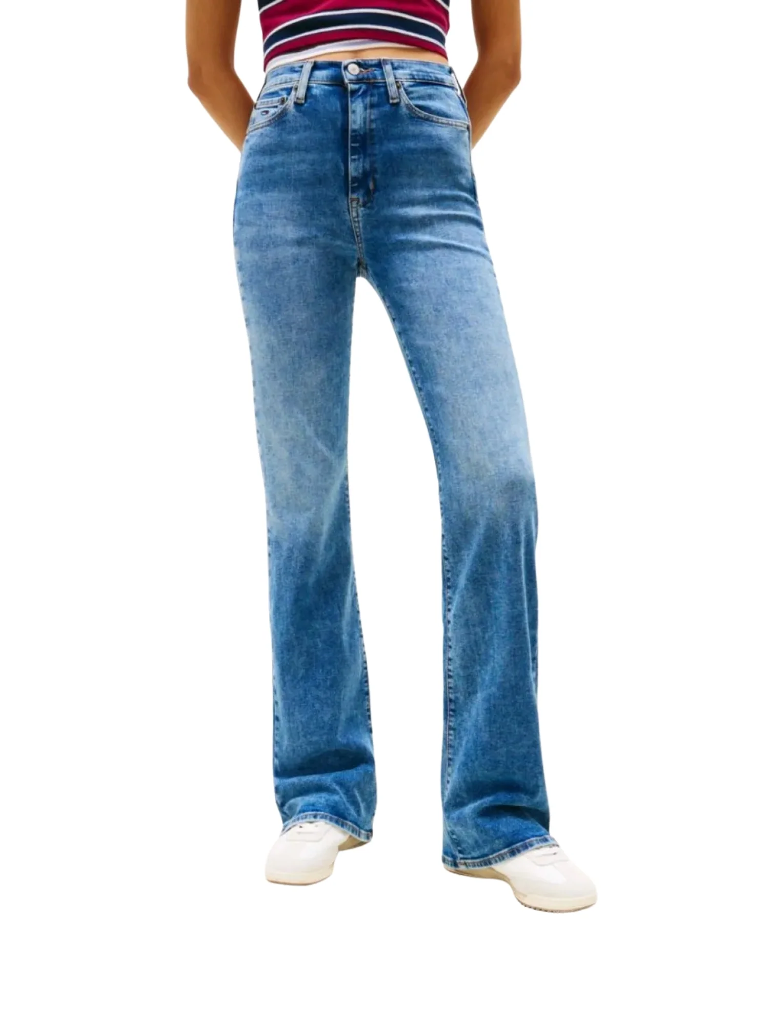 Pantalone Tommy Jeans modello sylvia hgh zampa denim medio