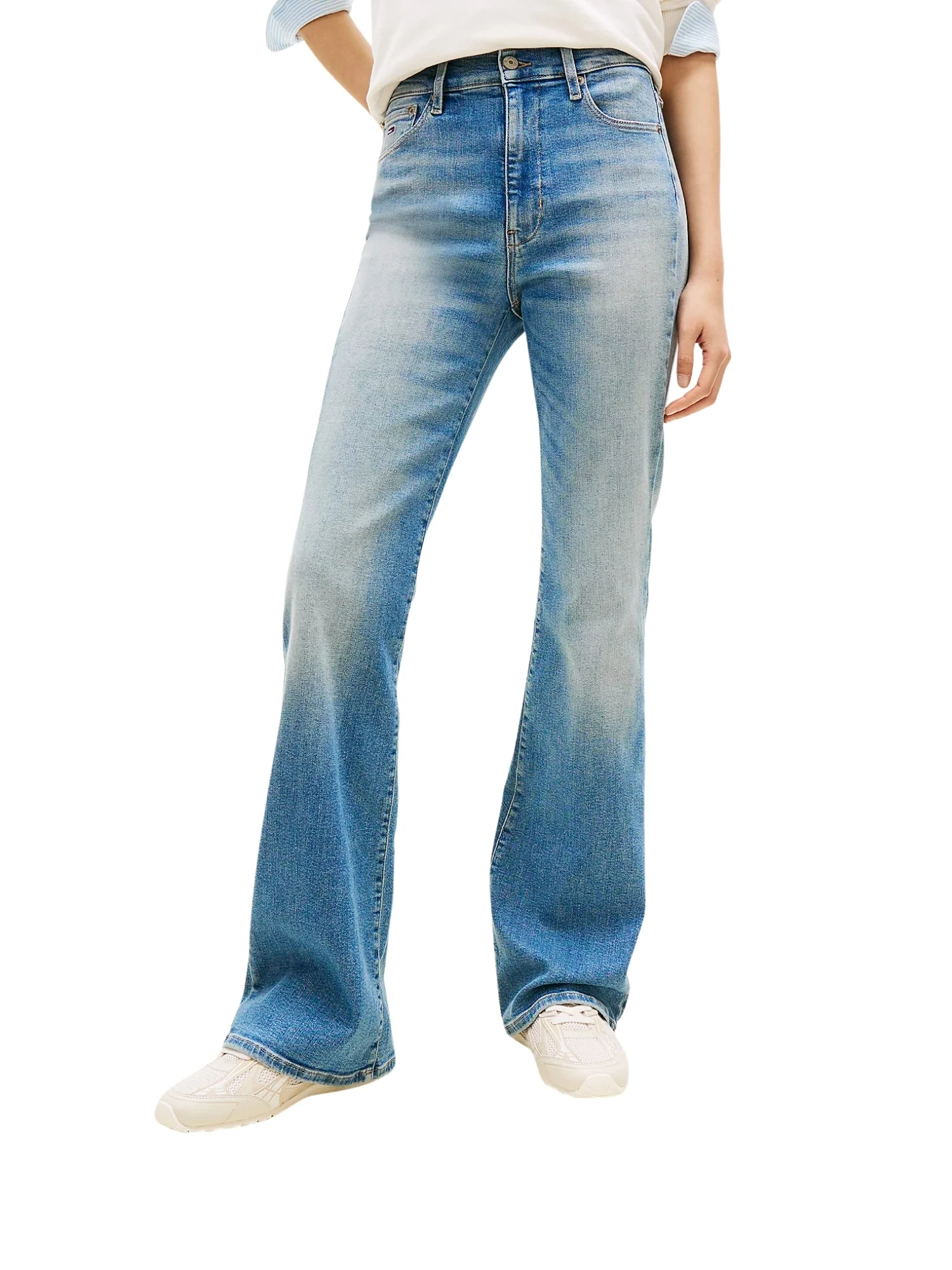 Pantalone Tommy Jeans modello sylvia high flare denim medio
