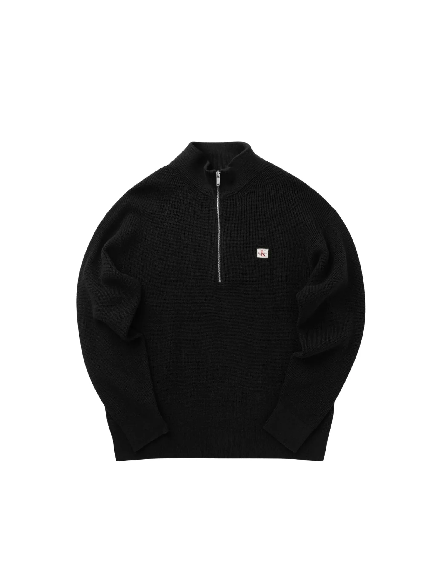 Maglia a lupetto con mezza zip modello cotton waffle nero - Image 2