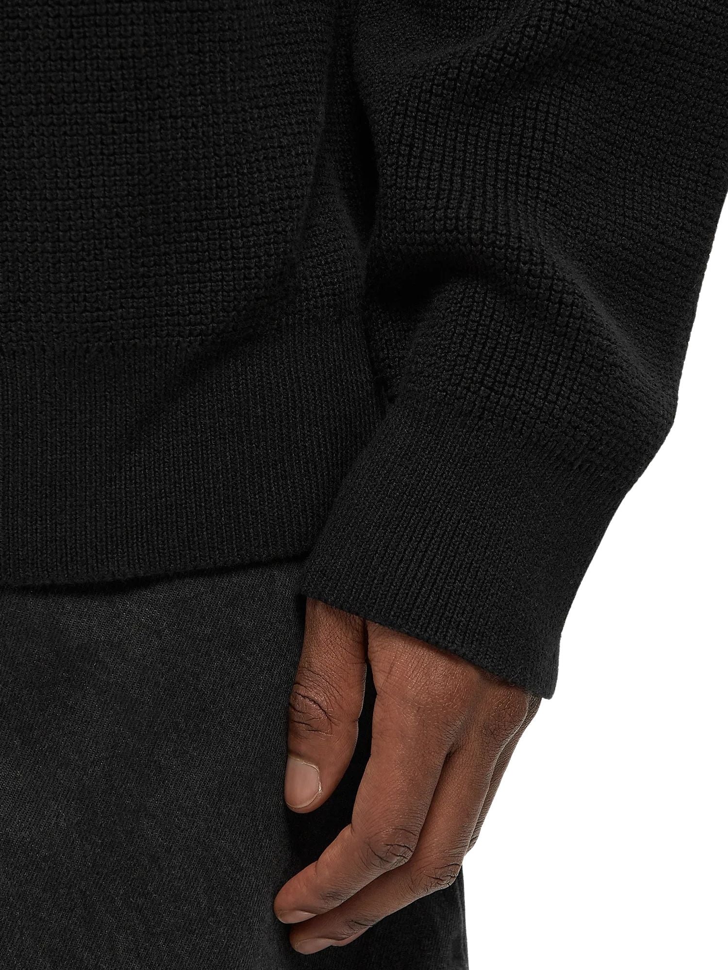 Maglia a lupetto con mezza zip modello cotton waffle nero - Image 4