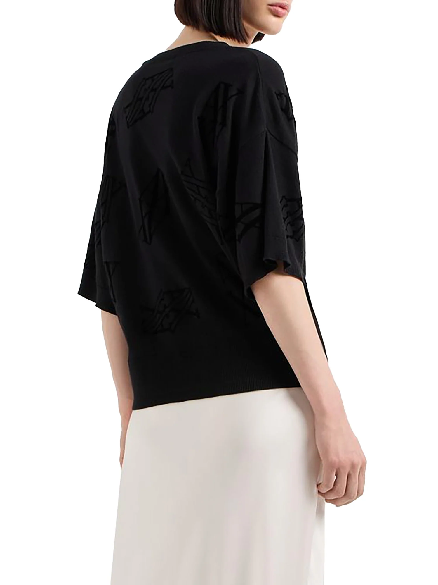 Maglia scollo a v manica lunga allover logo nero - Image 3