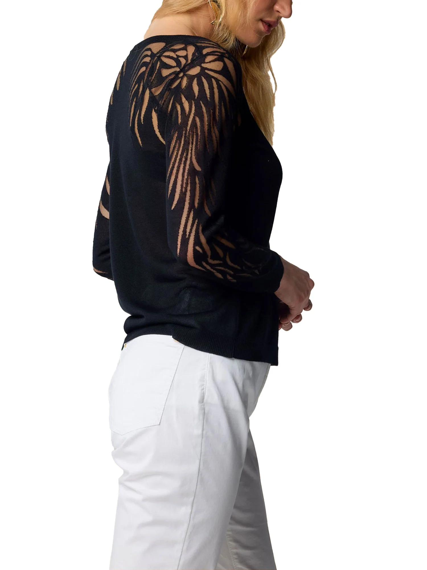 Maglia scollo madonna manica lunga jacquard nero - Image 3