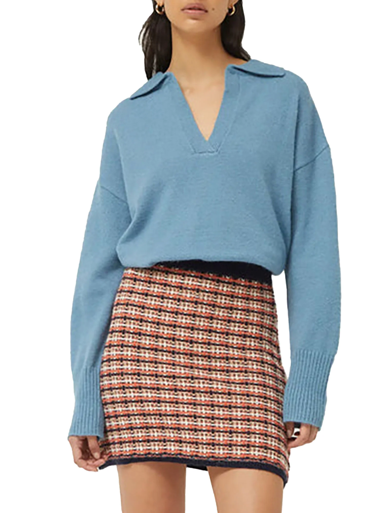 Maglione con colletto polo celeste