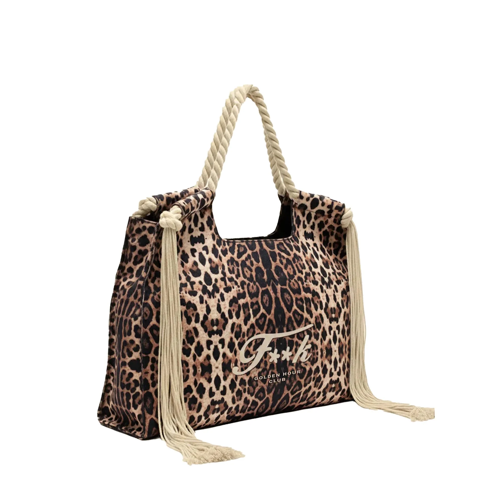 Borsa mare maxi F**k Donna con manici in corda fantasia maculata - Image 2