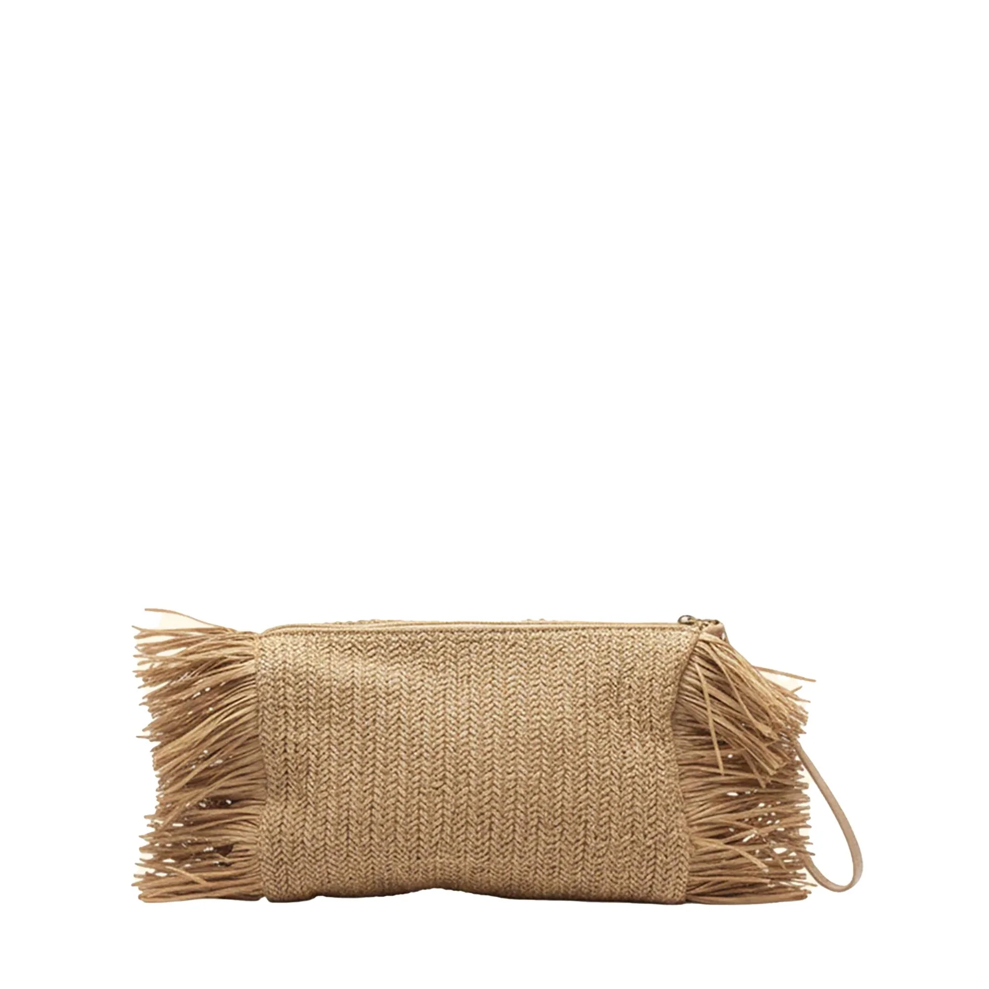 Pochette mare maxi F**k Donna in rafia con frange beige - Image 3