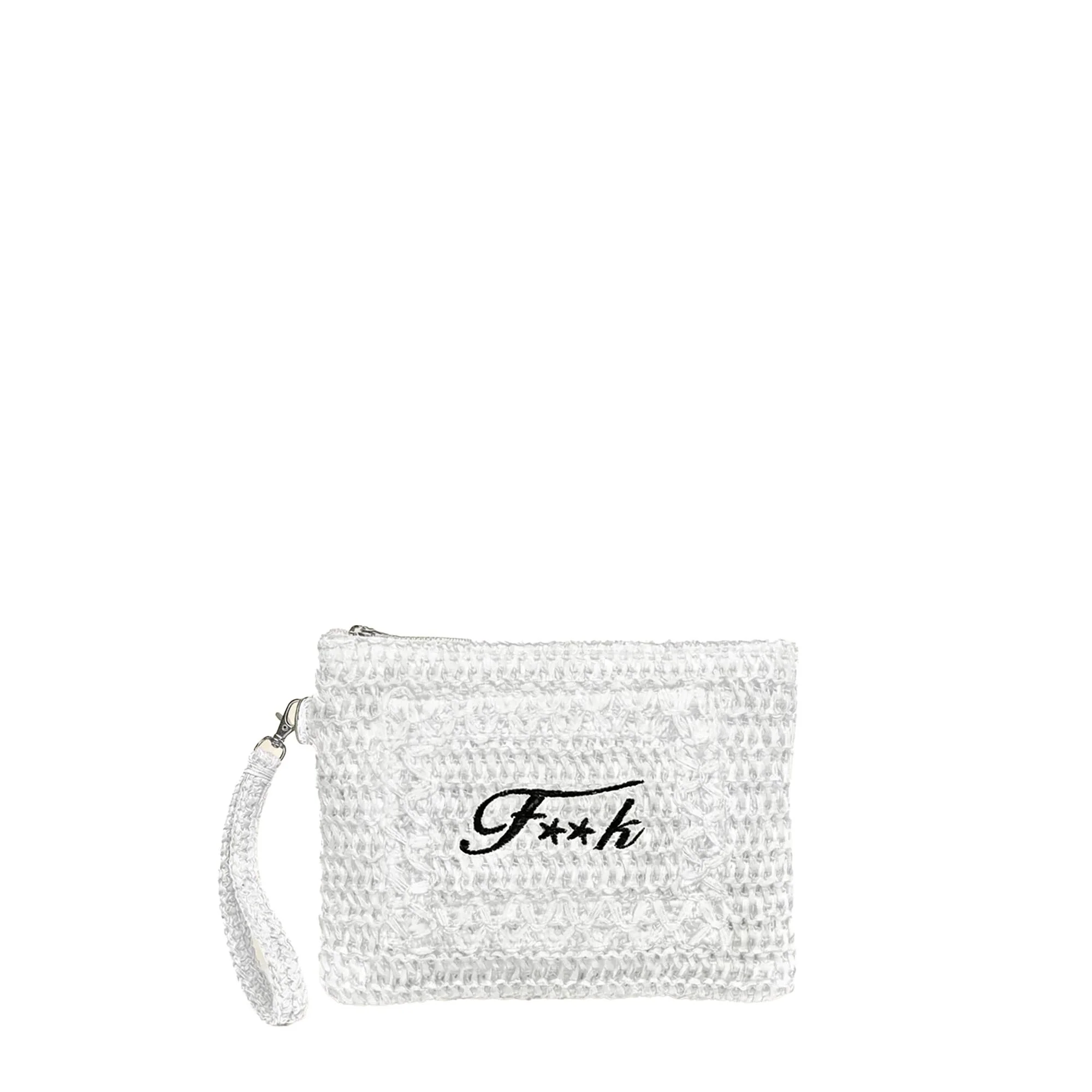 Pochette mare mini F**k Donna in rafia bianco