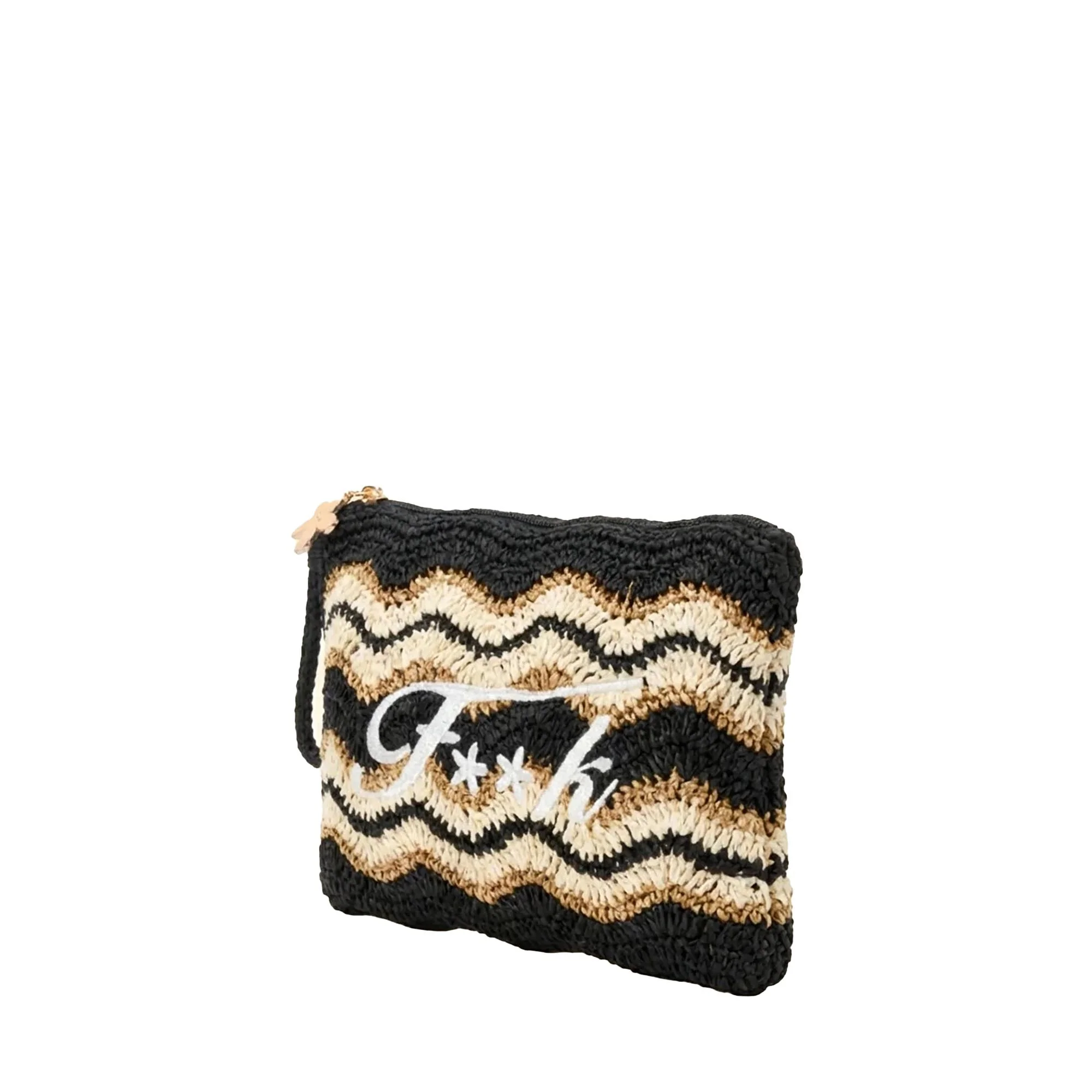 Pochette mare mini F**k Donna in rafia fantasia nero/beige - Image 2
