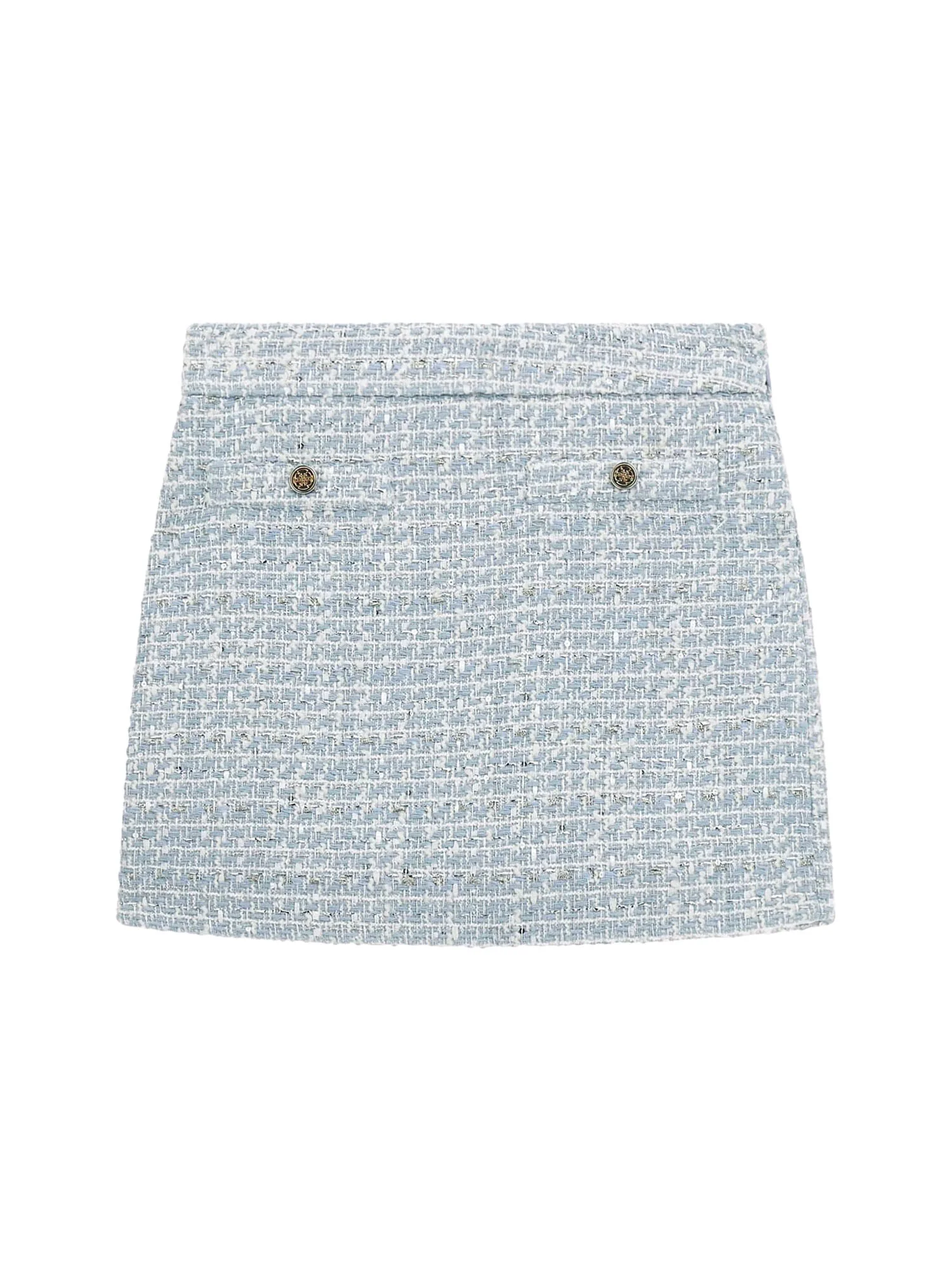 Minigonna in tweed celeste