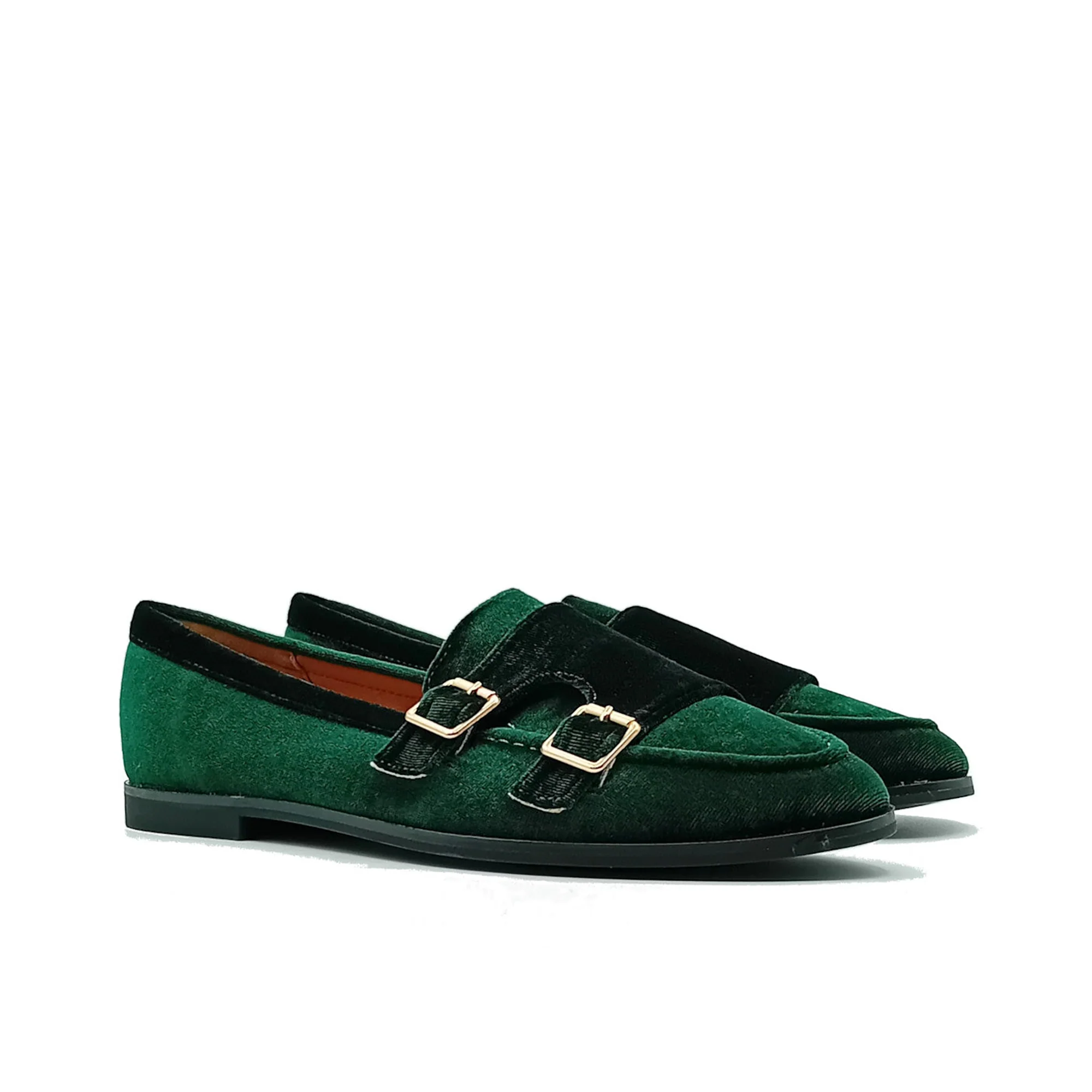 Mocassino in vellutto con doppia fibbia verde - Image 3