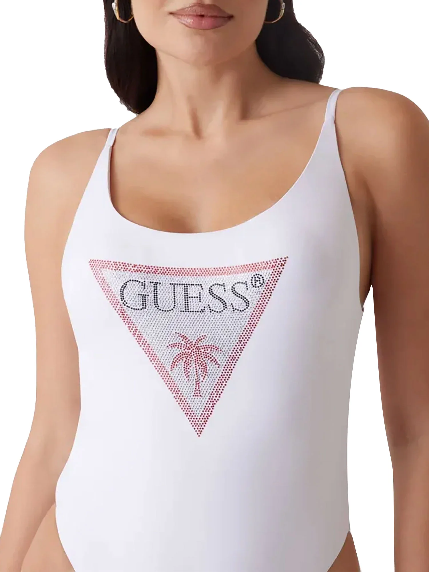 Monokini Guess Donna rhinestone triangle bianco - Image 3