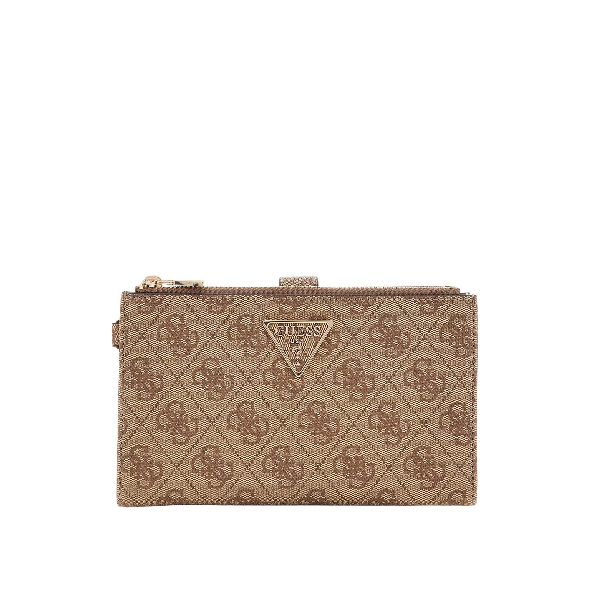 Portafogli Guess donna double zip Laurel II logo latte/moro