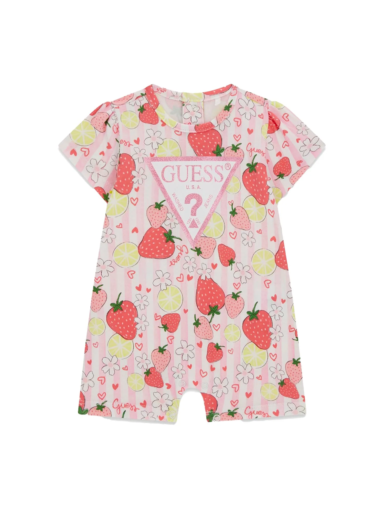 Pagliaccetto Guess Neonata stampato logo strawberry lime