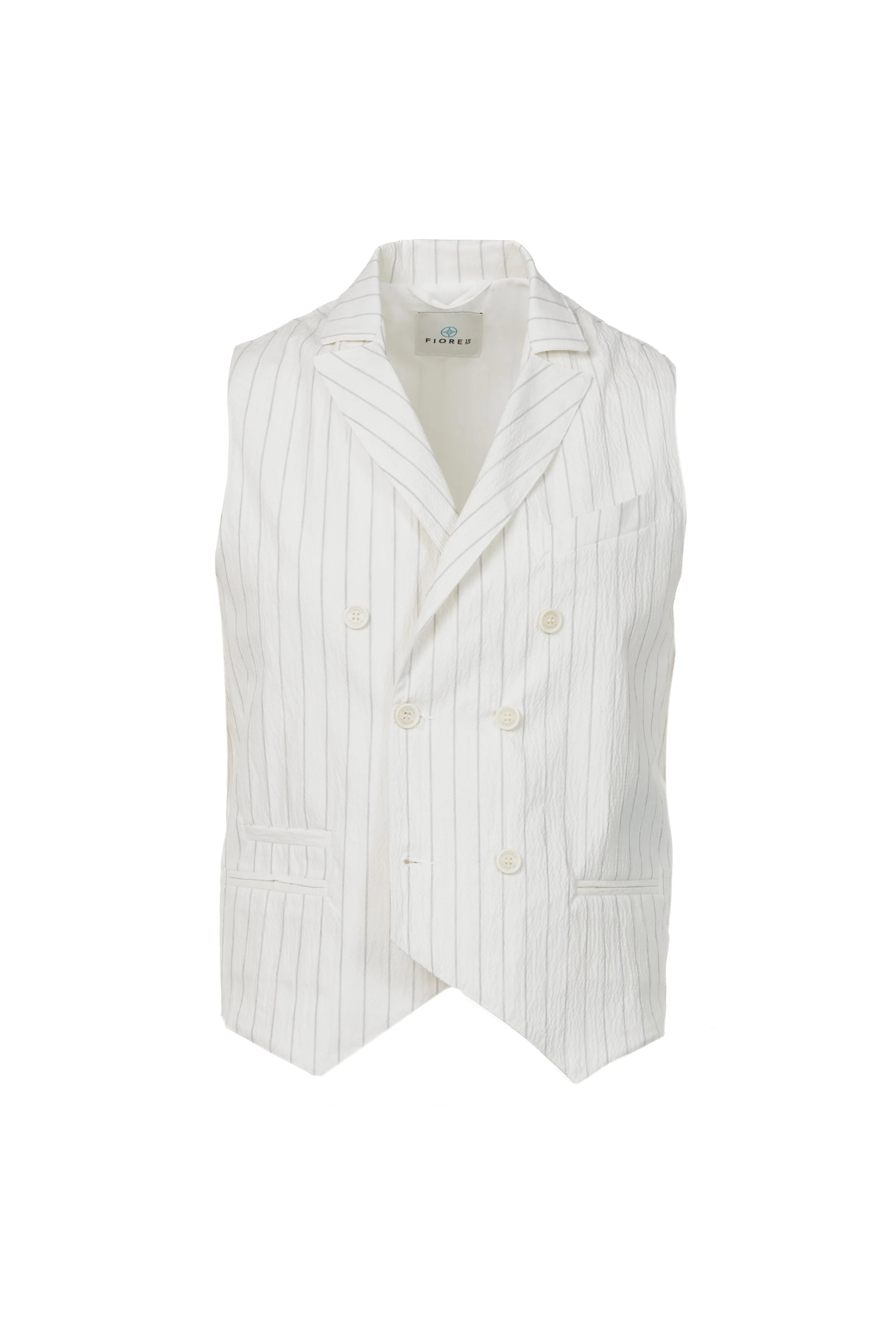 Gilet doppiopetto in cotone goffrato gessato bianco