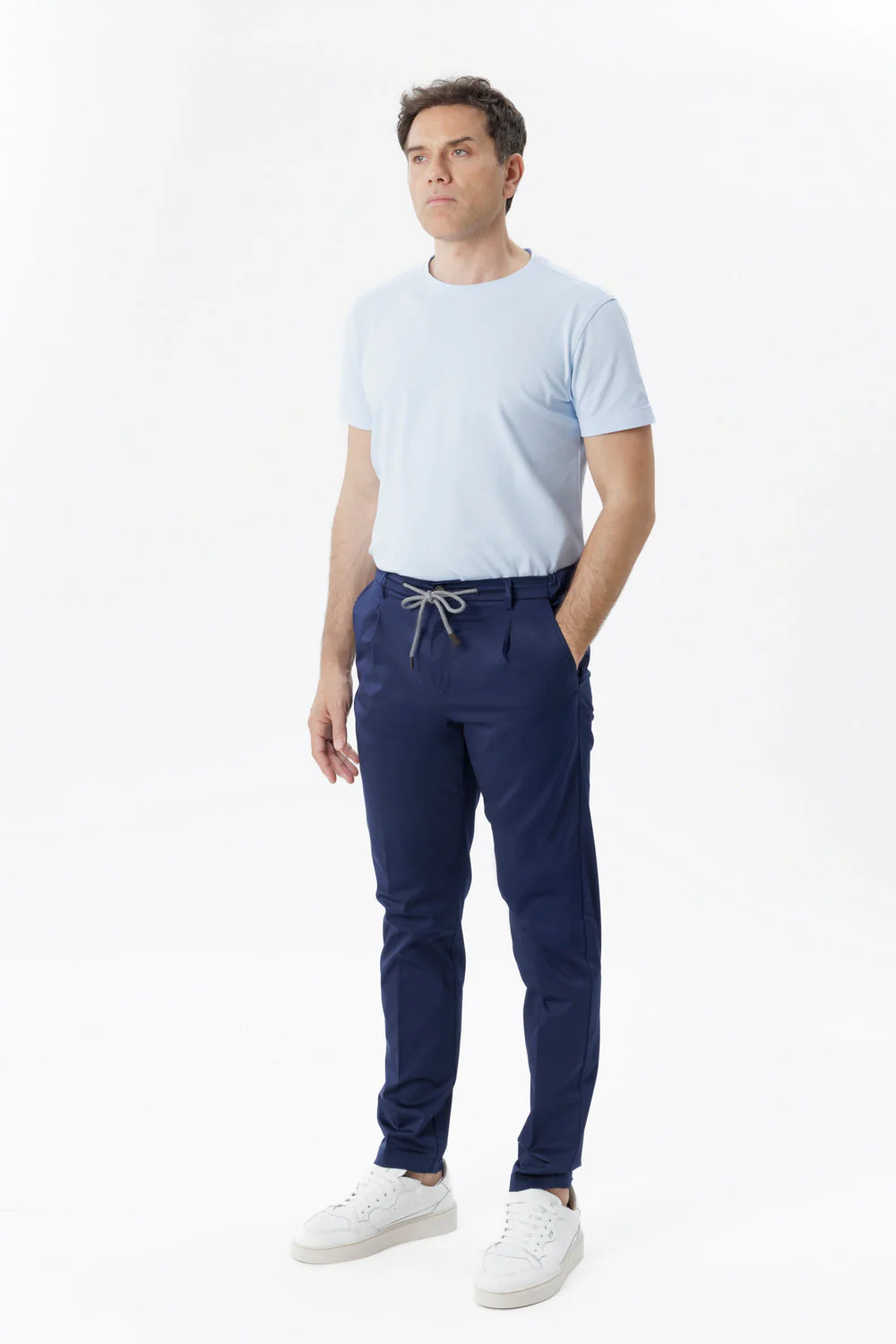 Pantalone Amalfi one pence con coulisse blu