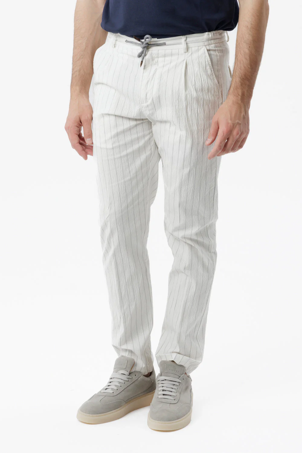 Pantaloni Amalfi in cotone gessato bianco