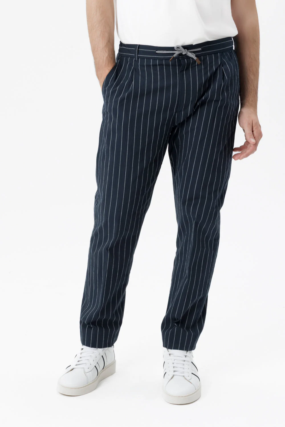 Pantaloni Amalfi in cotone gessato blu