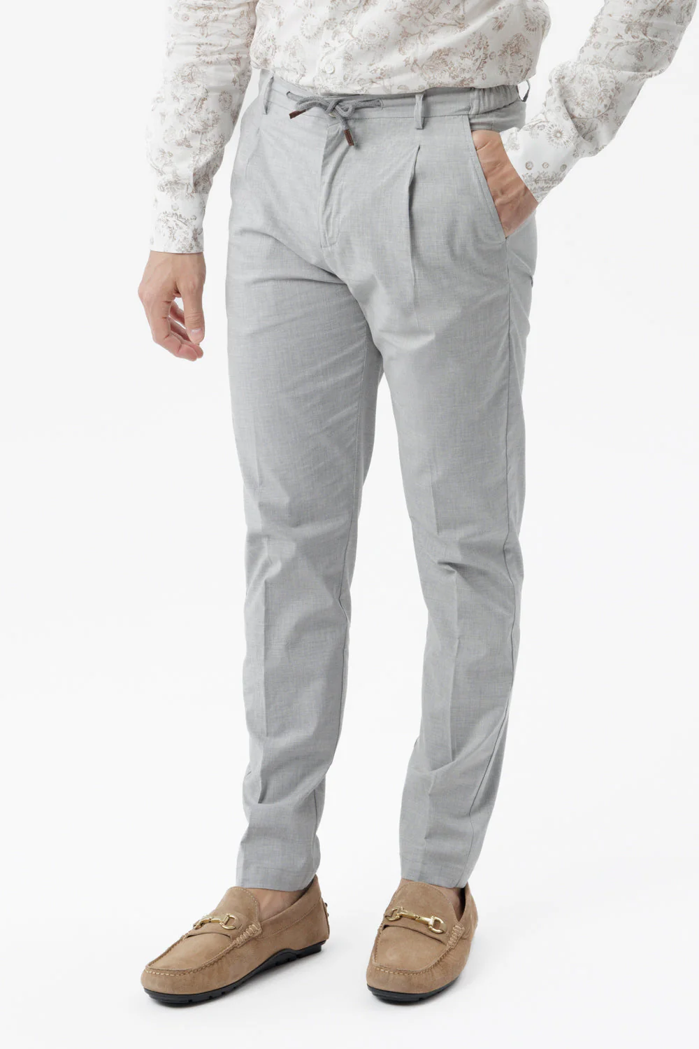 Pantalone Amalfi in cotone con coulisse grigio chiaro