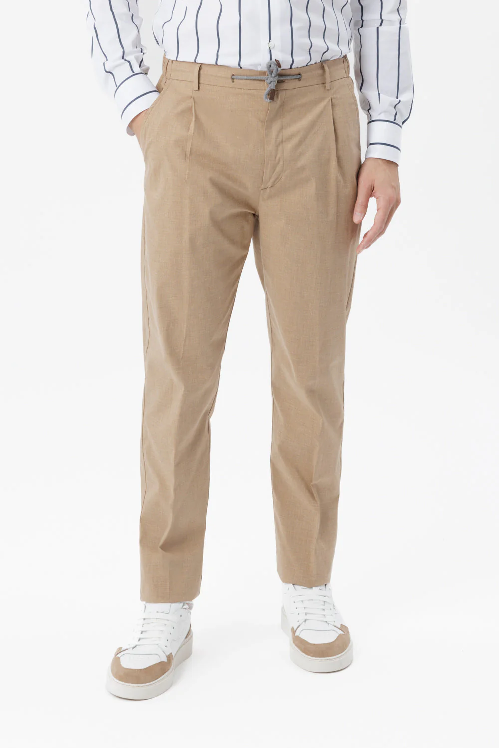 Pantalone Amalfi in cotone con coulisse tabacco