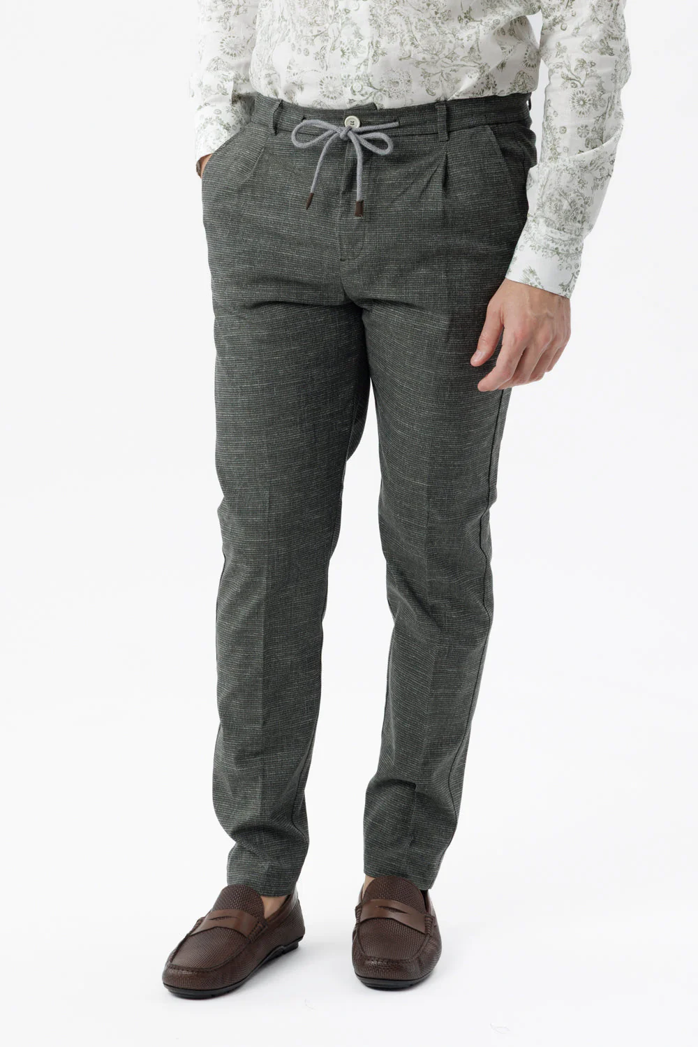 Pantaloni Amalfi in cotone Principe di Galles beige