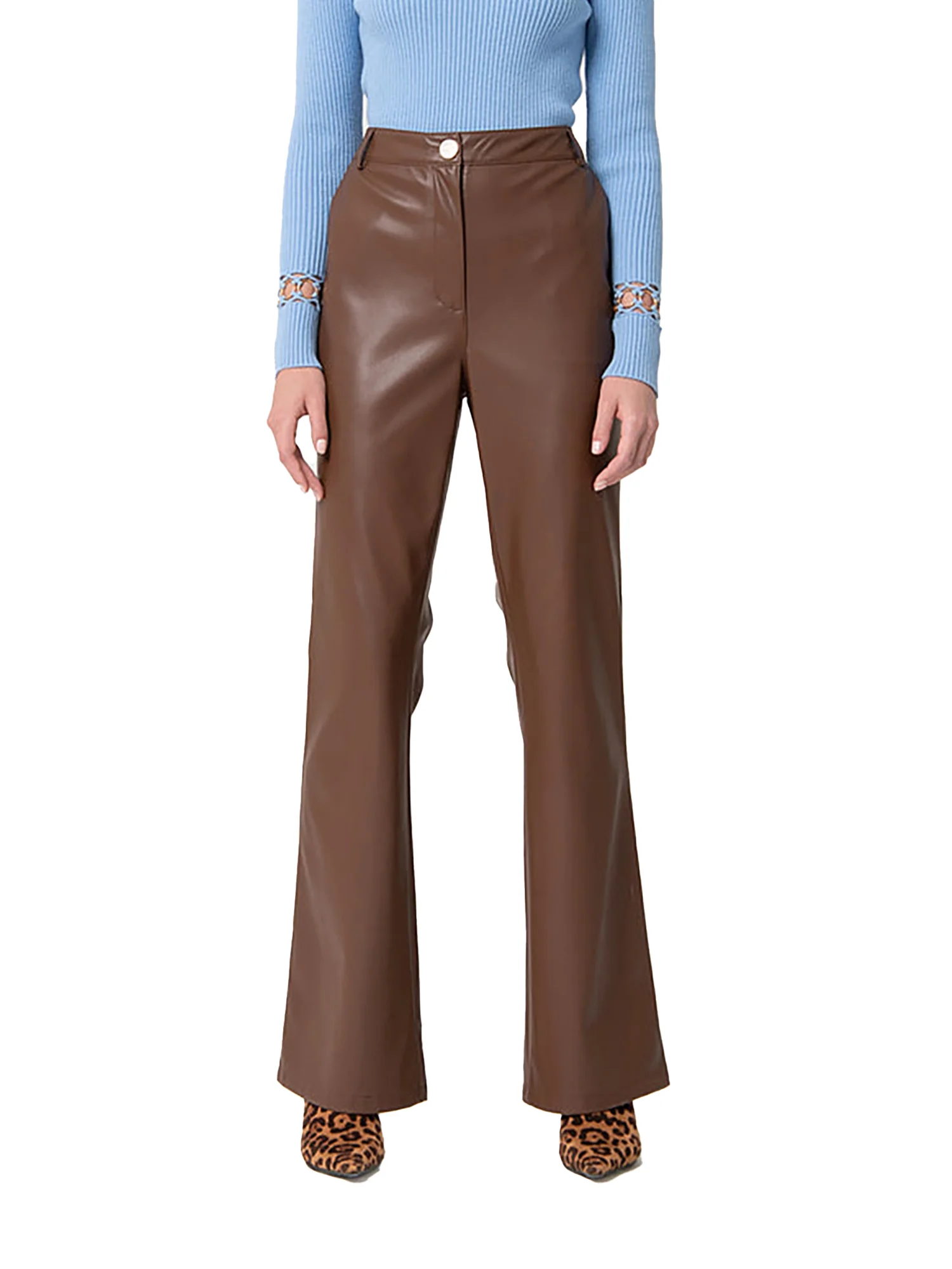 Pantalone bootcut in ecopelle marrone