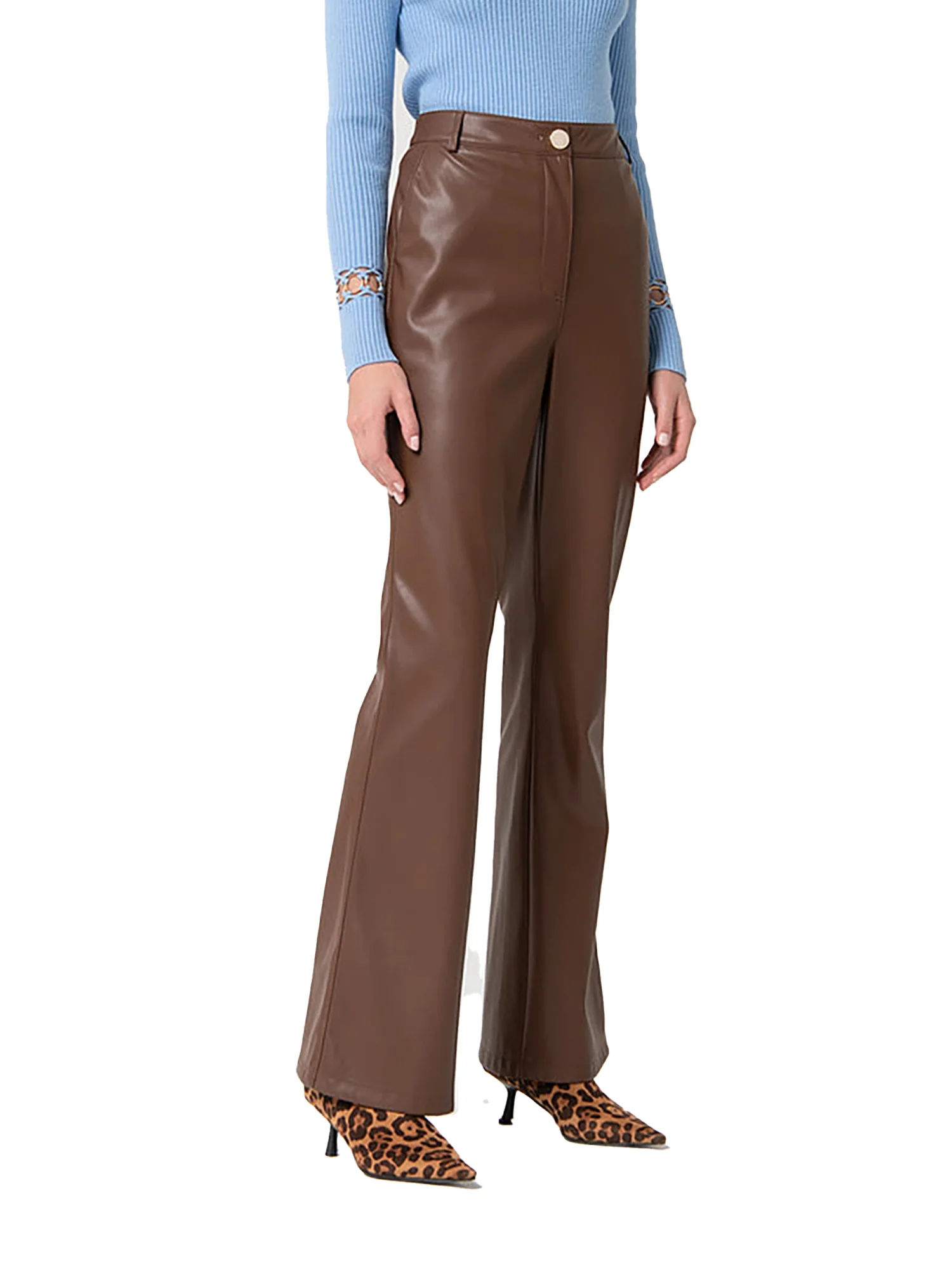 Pantalone bootcut in ecopelle marrone - Image 2