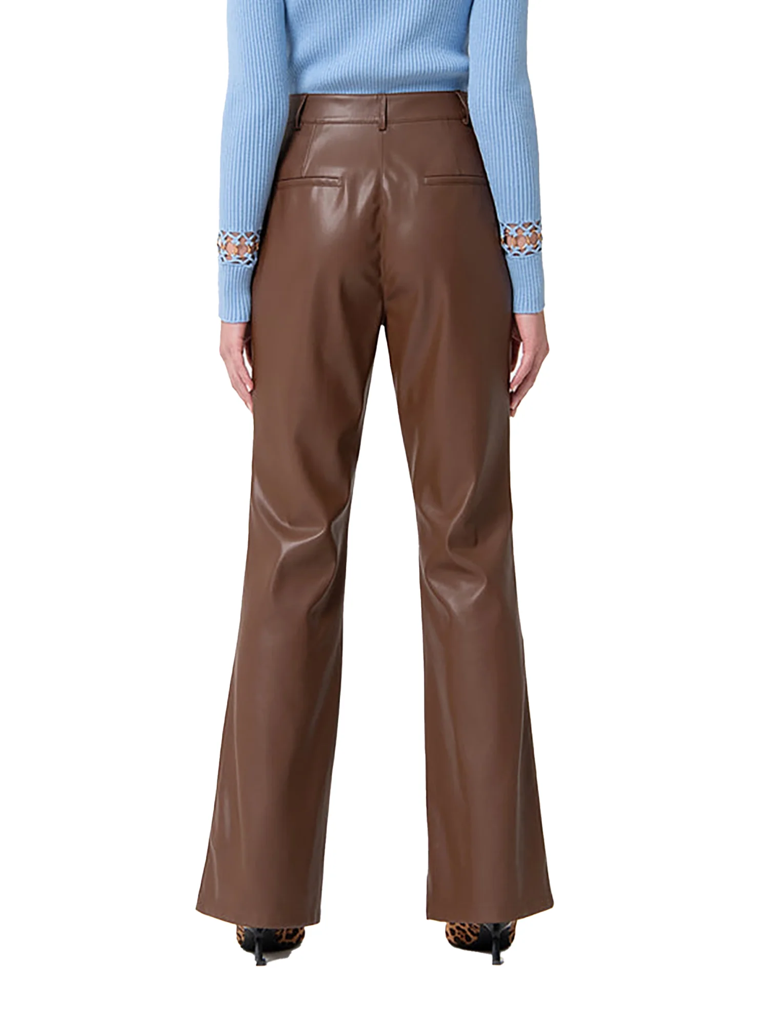 Pantalone bootcut in ecopelle marrone - Image 3
