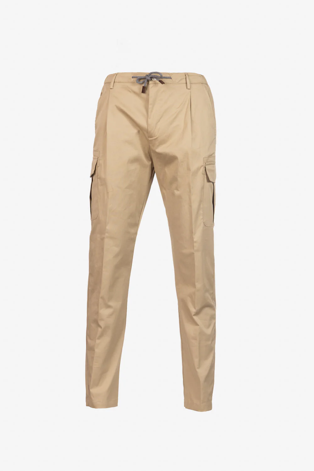 Pantalone cargo in cotone con coulisse beige