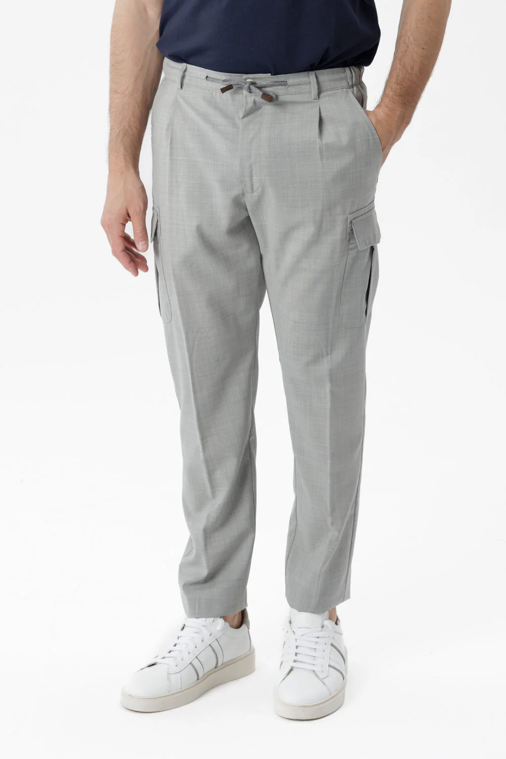 Pantalone Cargo in lana vergine grigio chiaro