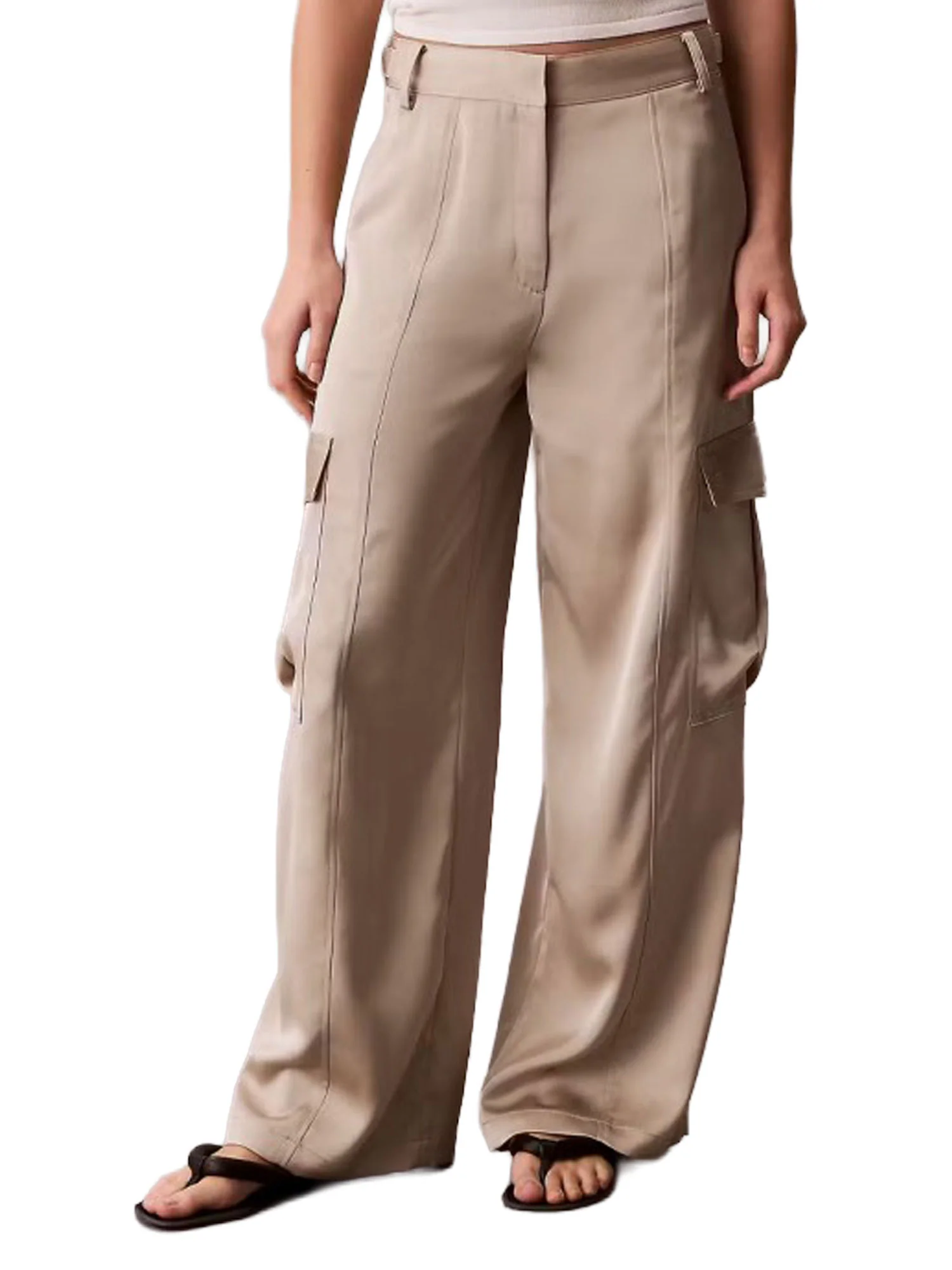 Pantaloni cargo Calvin Klein Donna grigio satin