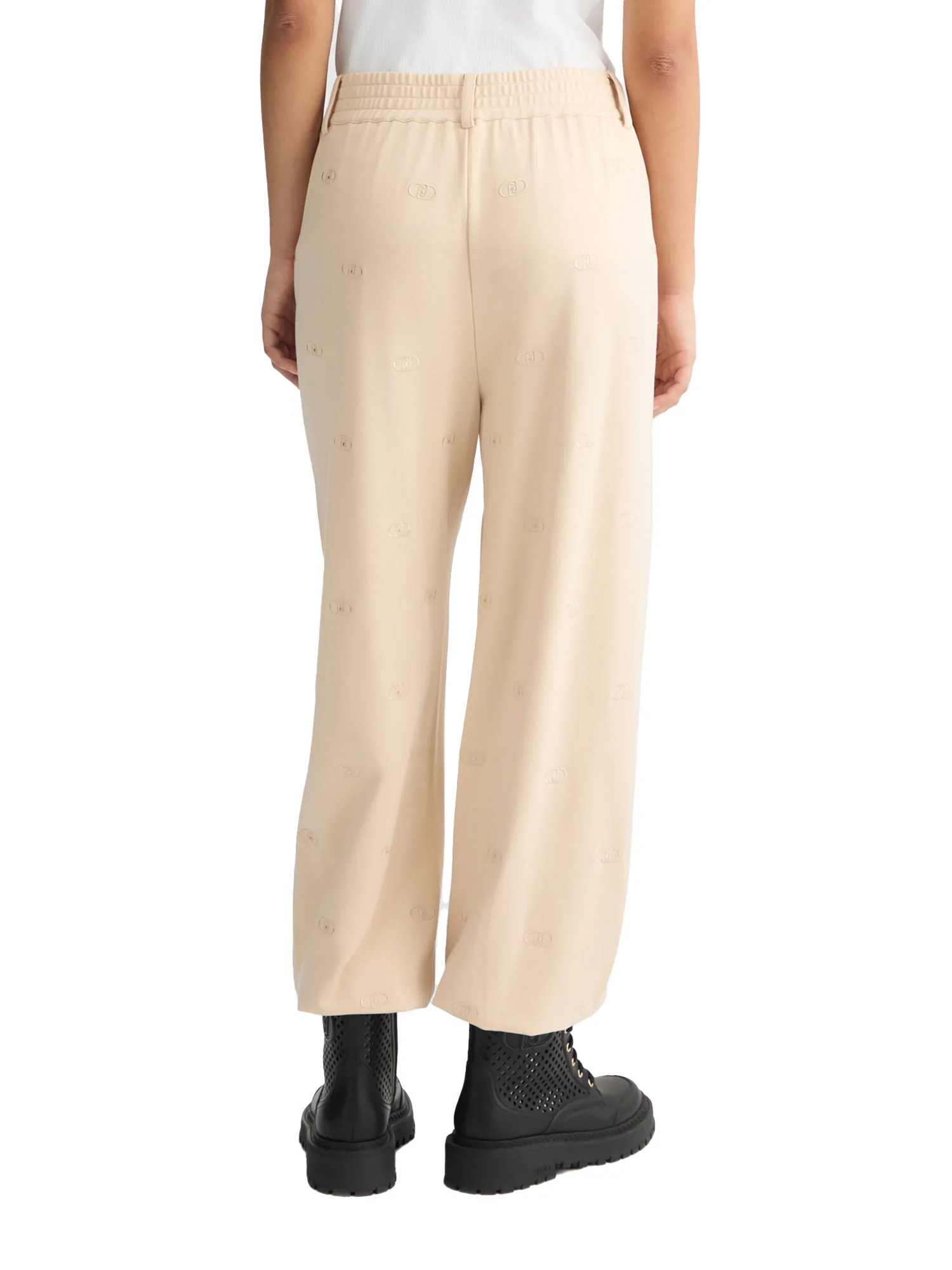 Pantalone con lettering all-over in strass beige - Image 2