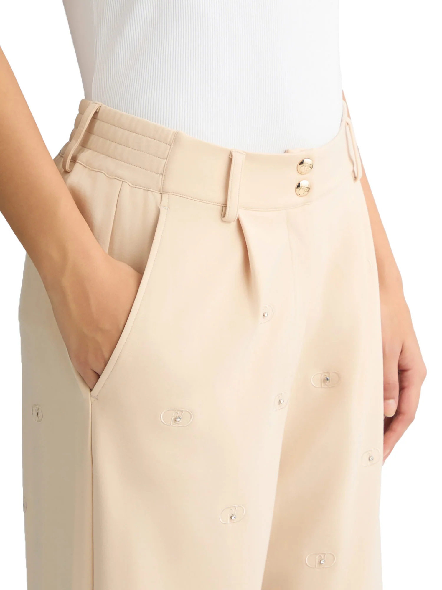 Pantalone con lettering all-over in strass beige - Image 3