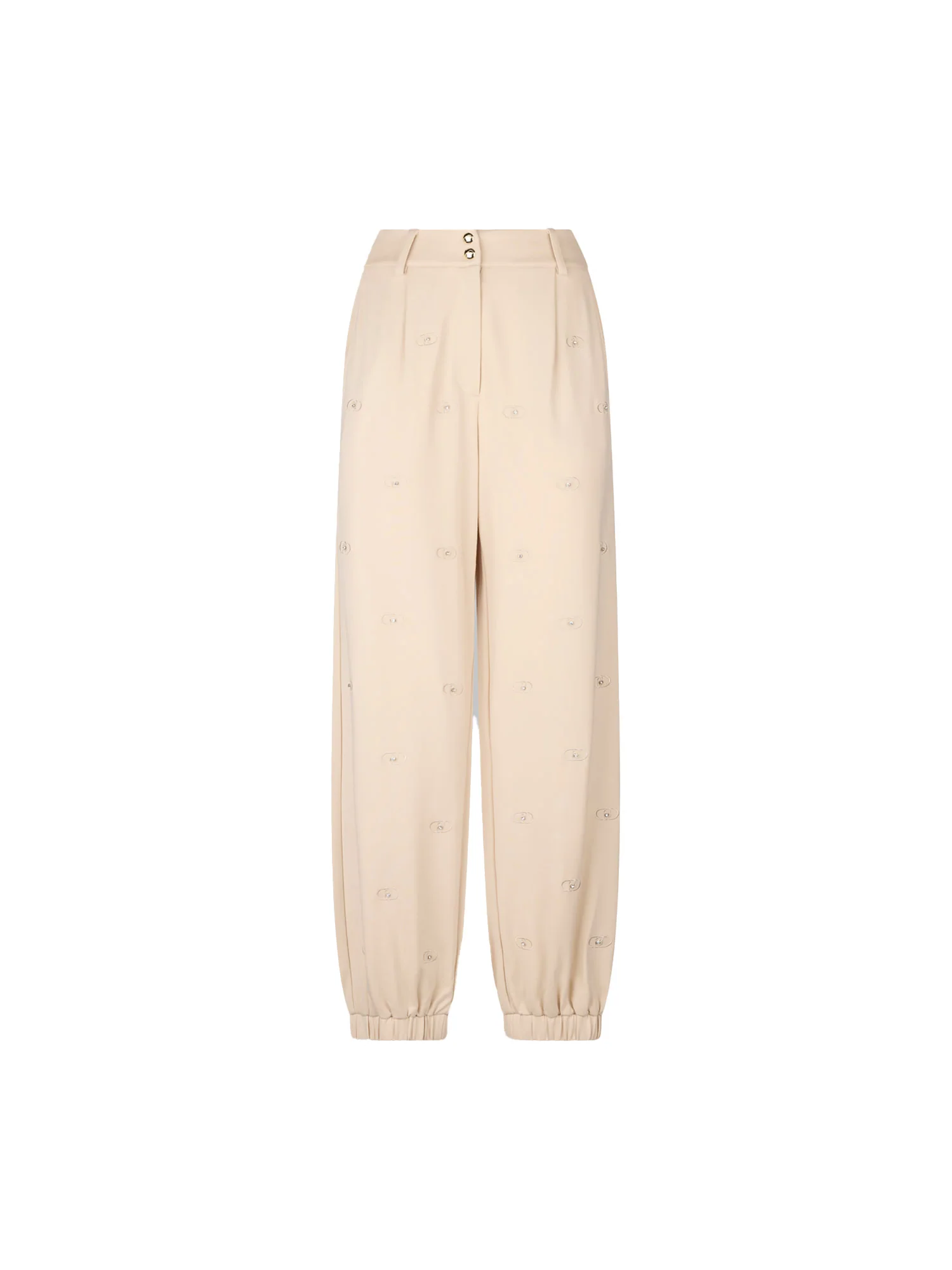 Pantalone con lettering all-over in strass beige - Image 4