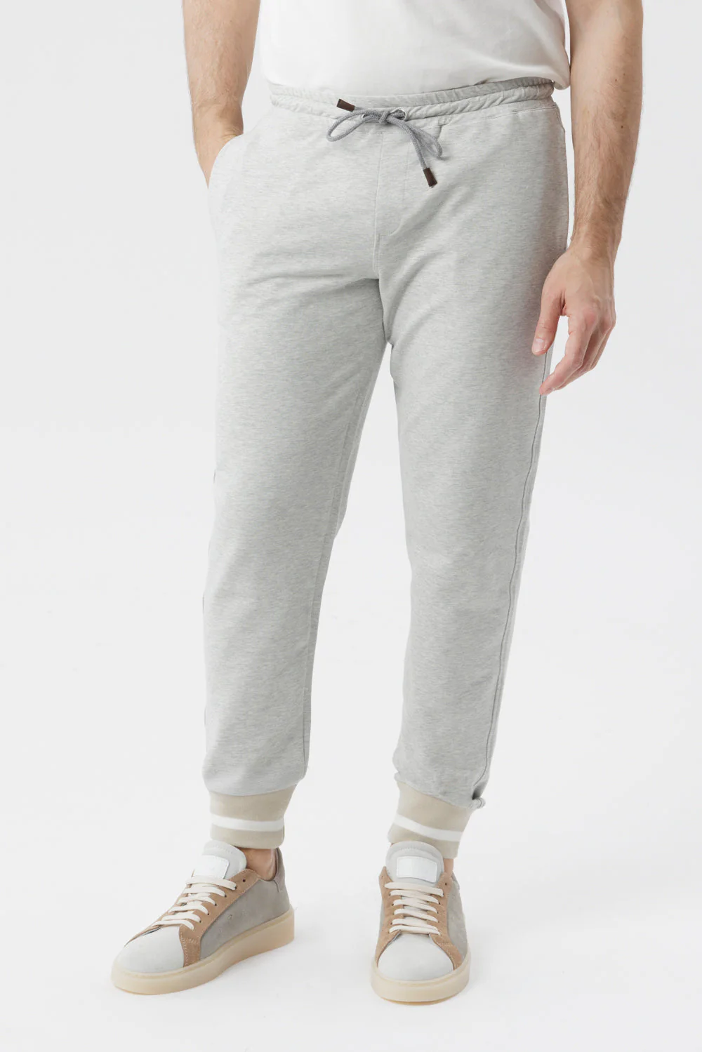 Pantalone in cotone grigio con fondo bicolore