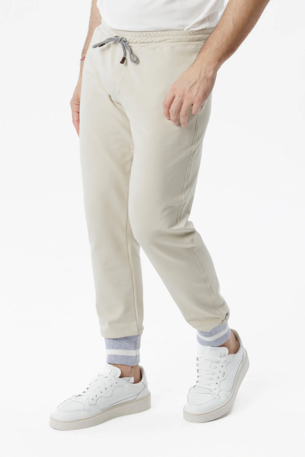 Pantalone in cotone sabbia con fondo bicolore