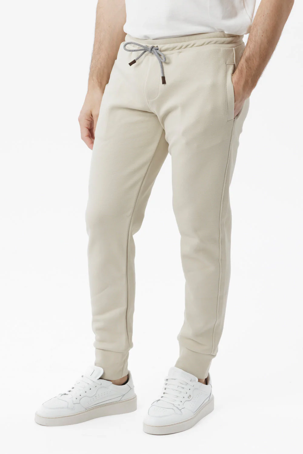 Pantalone jogger in cotone sabbia