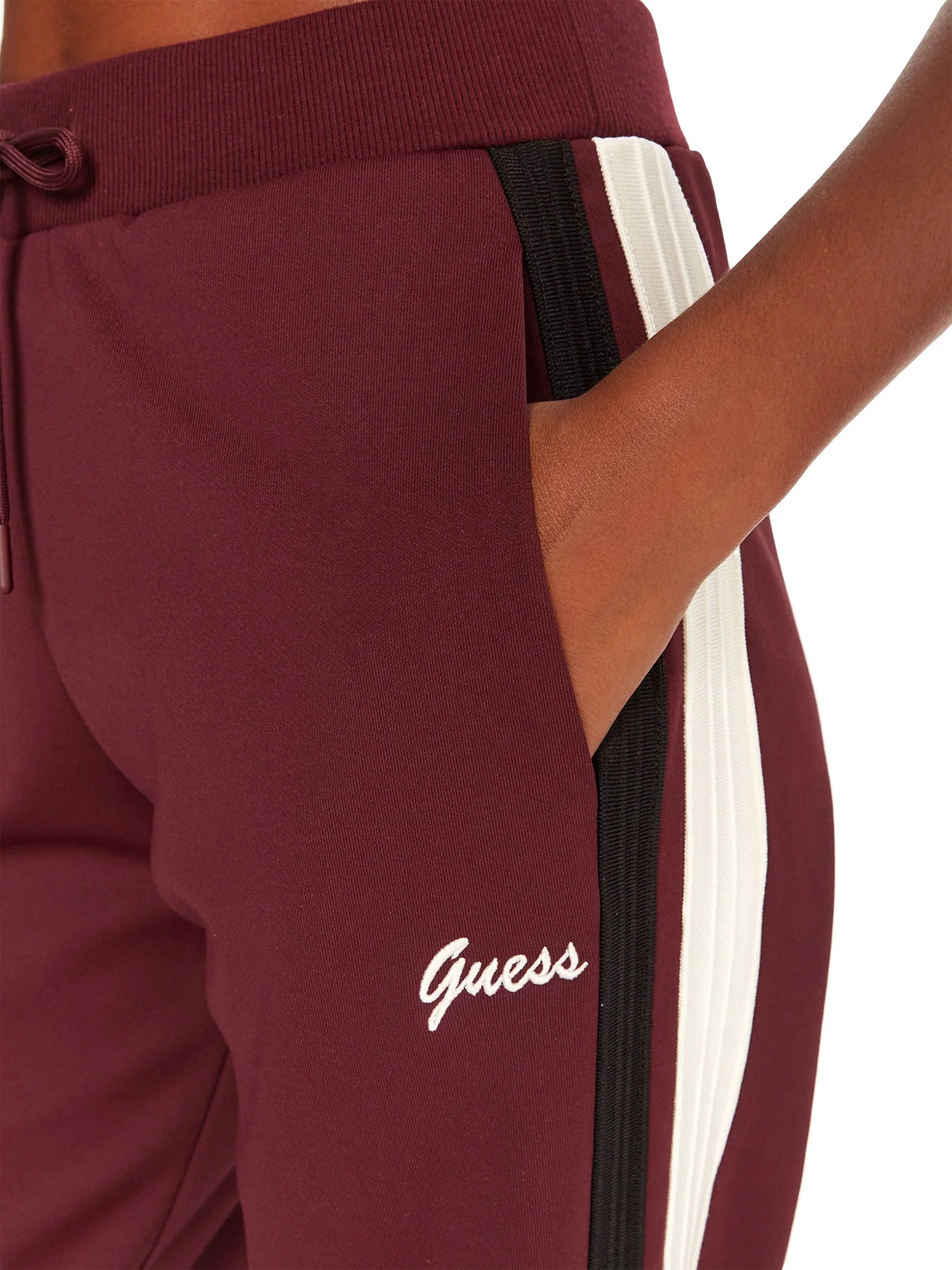Pantalone jogger Guess donna Fabia con bande laterali a contrasto bordeaux - Image 3