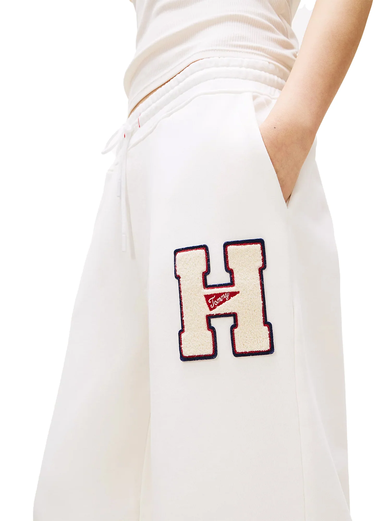 Pantalone joggers con applique logo bianco antico - Image 3