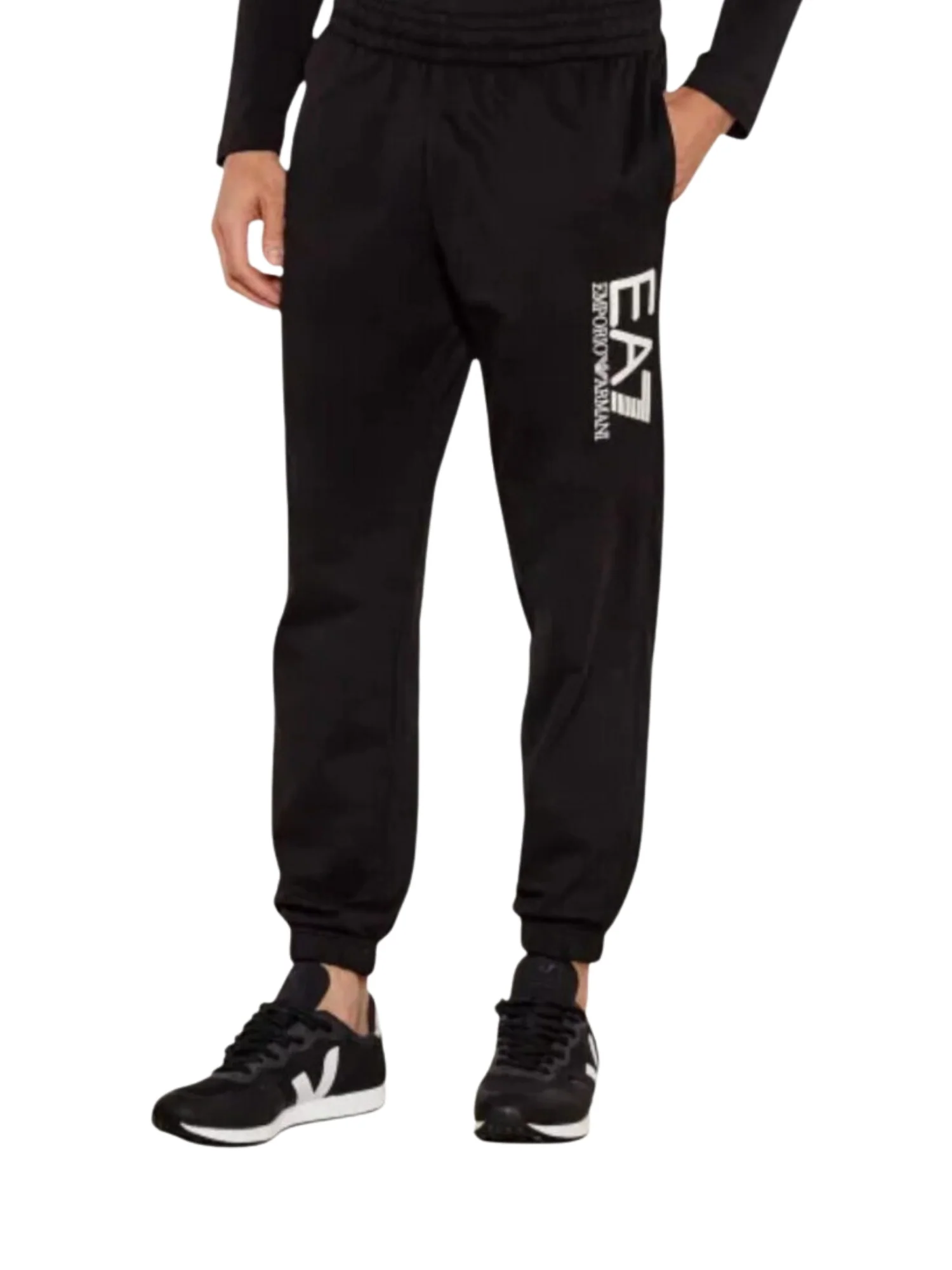 Pantalone EA7 Uomo logo lato in felpa nero