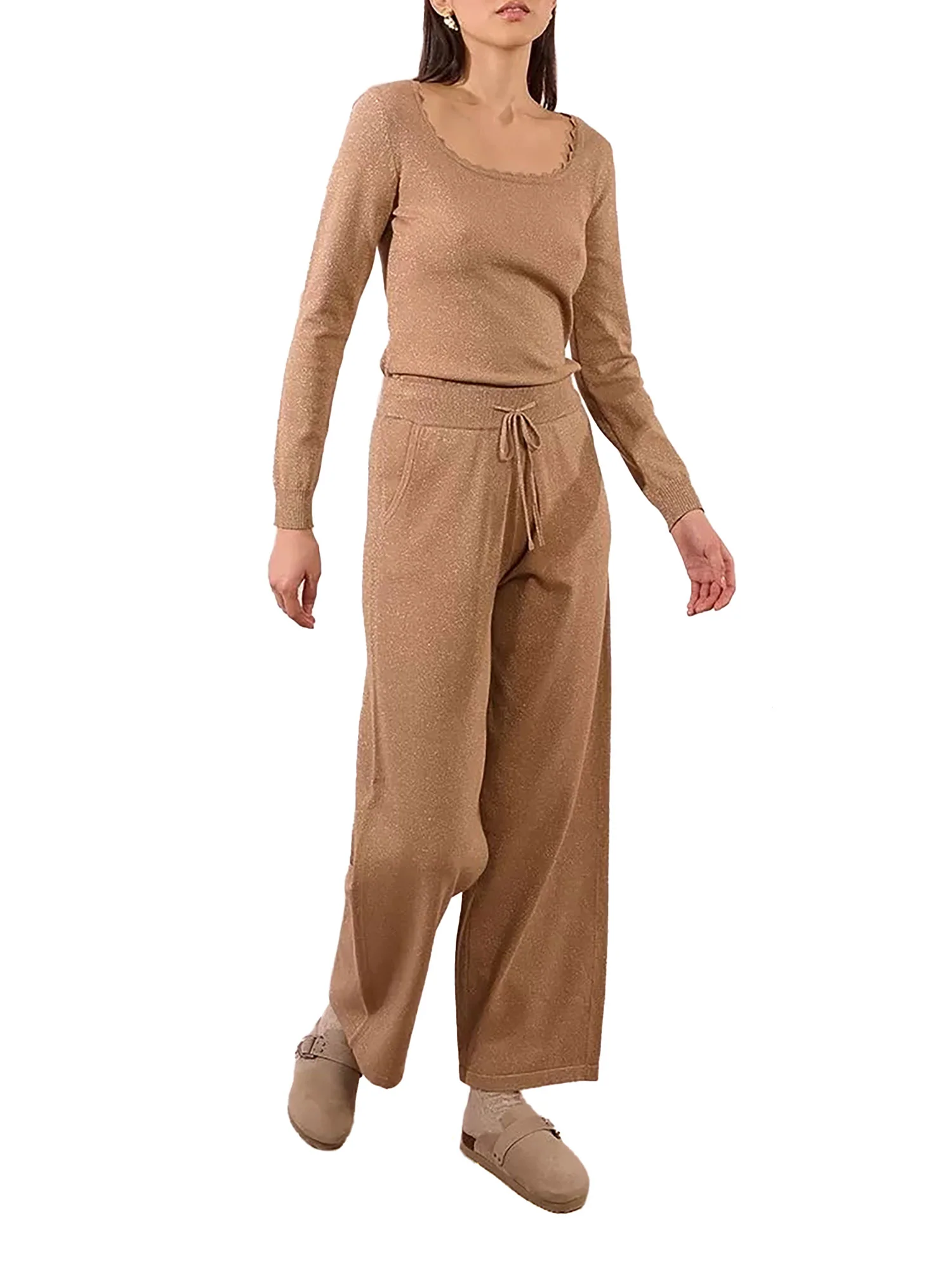 Pantalone palazzo Molly Bracken donna coulisse beige oro - Image 3